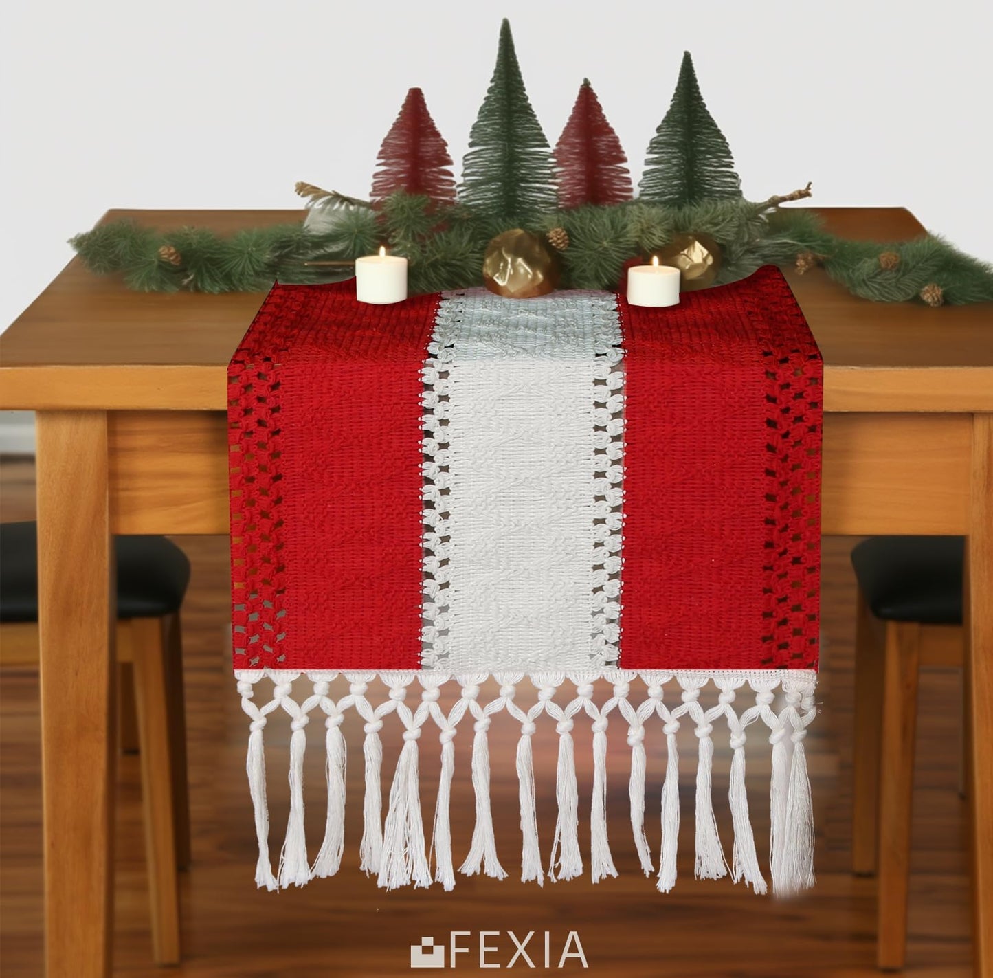 FEXIA Thanksgiving Table Runner for Home Decor with Tassels 72 Inches Long Farmhouse Rustic Boho Table Runner Macrame Burlap Fall Table Decoration for Living Room Bridal Shower(12x72 Inches)