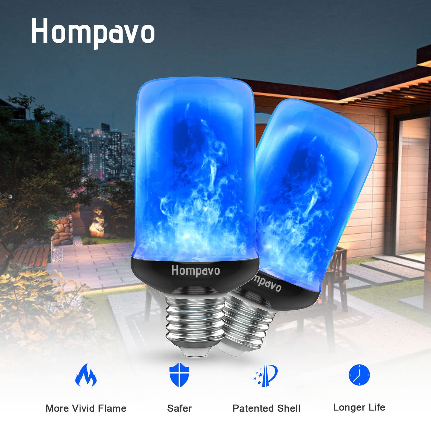 Hompavo 【Upgraded】 LED Flame Light Bulbs, 4 Modes Flickering Light Bulbs with Upside Down Effect, E26/E27 Flame Bulb for Halloween Christmas Party Patio Porch Home Indoor & Outdoor Decorations - 2