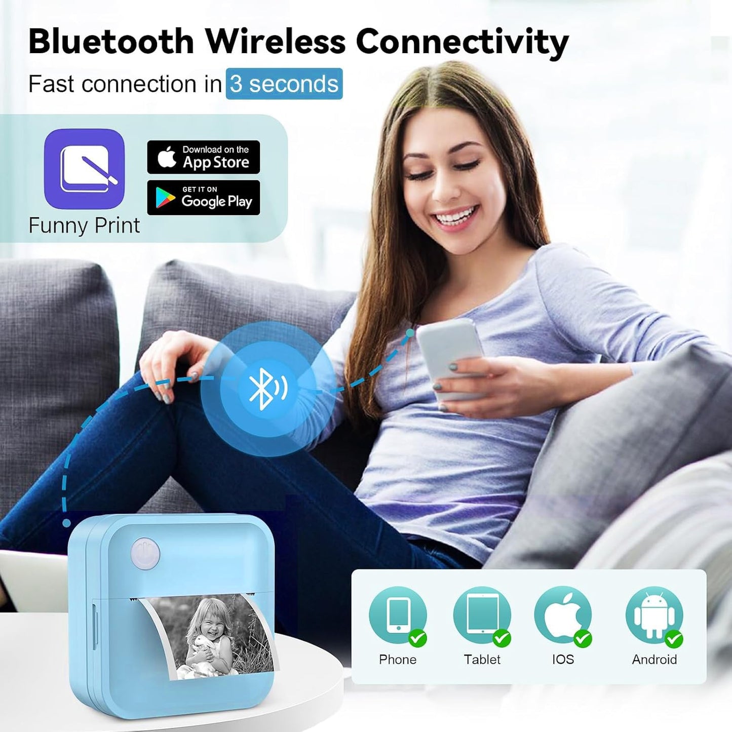 Label Maker Machine - Mini Label Printer Portable Thermal Printer for Home,Office,Organization,Bluetooth Sticker Printer for Phones,Sticker Maker for Kids School Items Photo,Note Labels