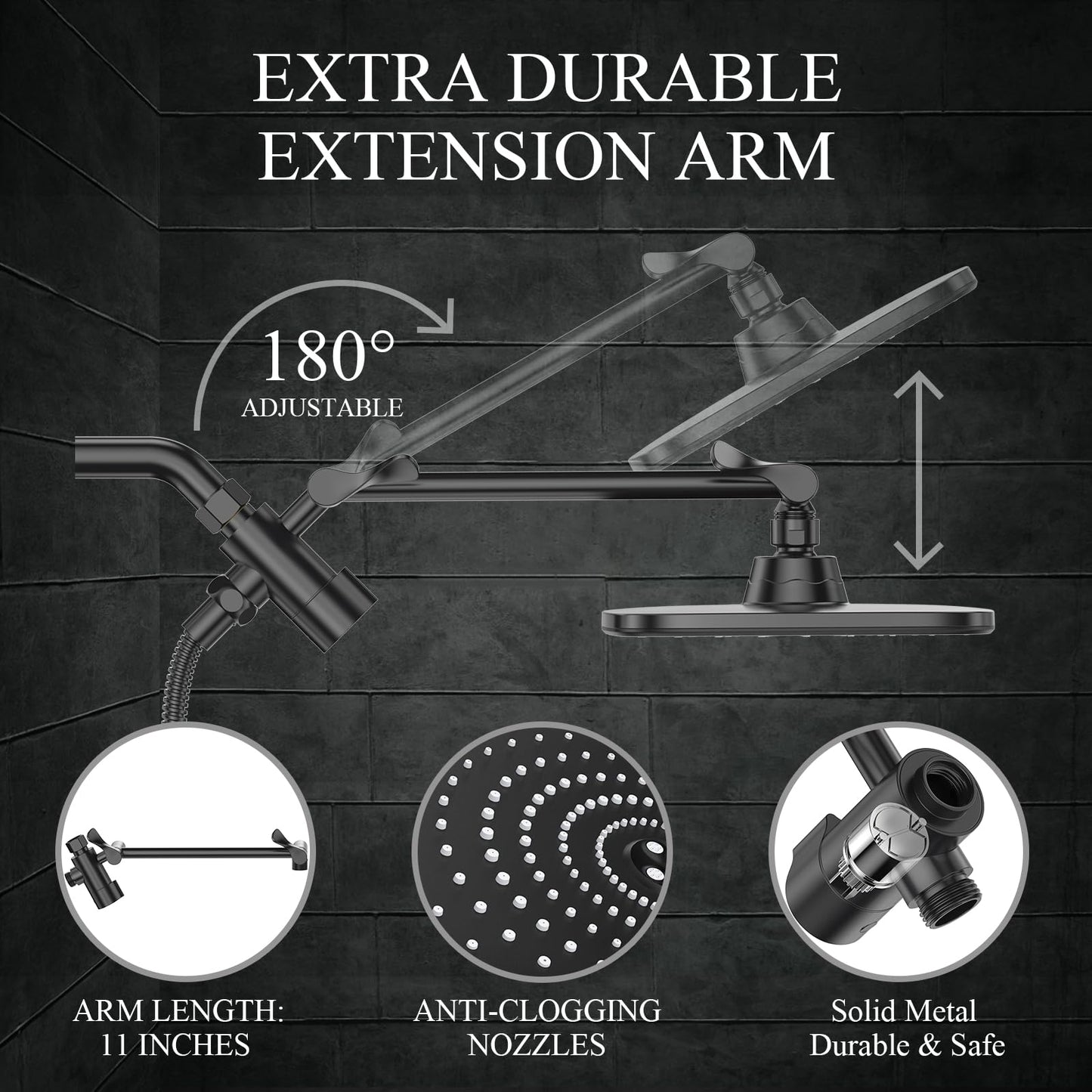 Veken 11.8 Inch Rectangle High Pressure Rain Shower Head Combo with Extension Arm- Wide Showerhead with 5 Handheld Water Spray - Adjustable Dual Showerhead with Anti-Clog Nozzles - Silver Chrome