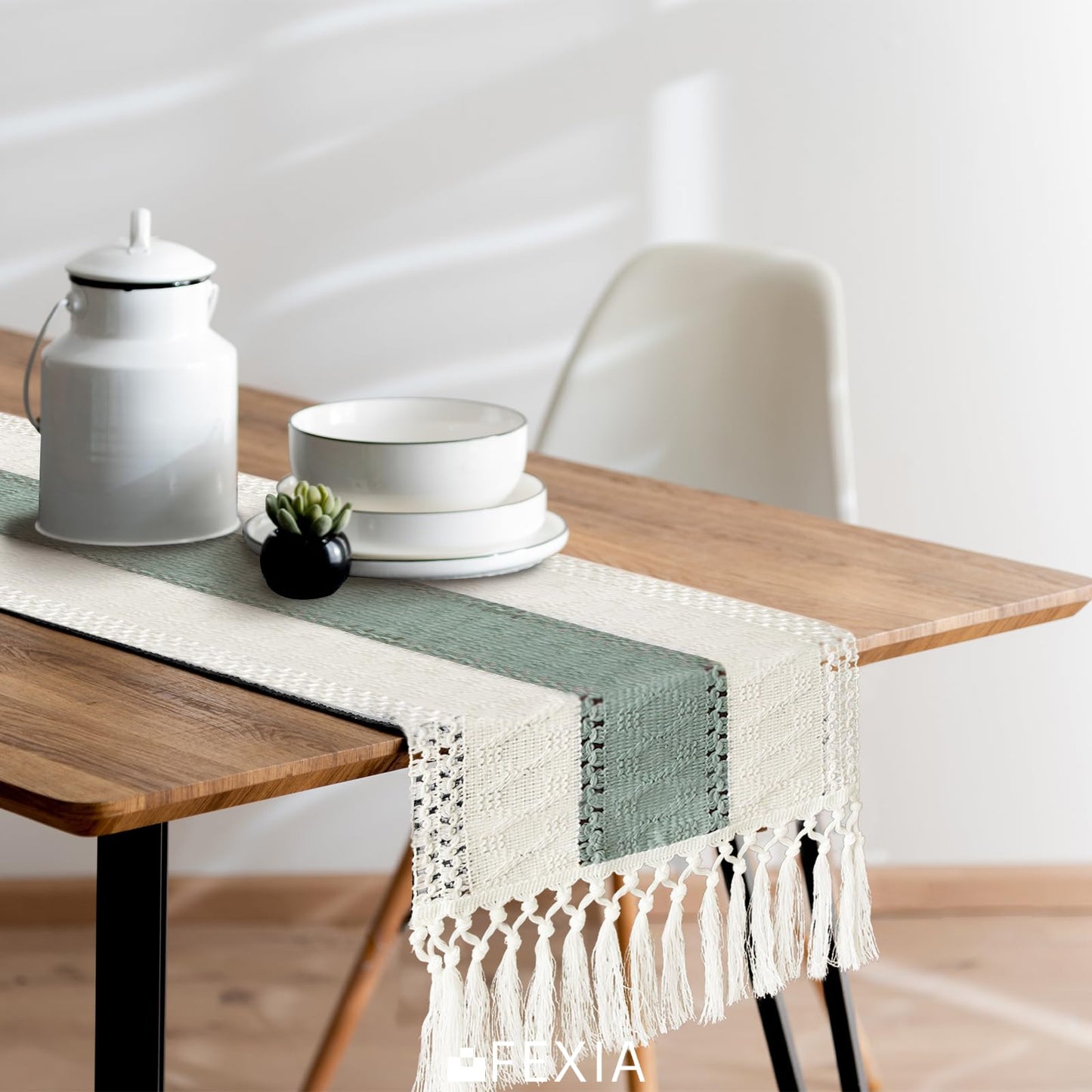FEXIA Thanksgiving Table Runner for Home Decor with Tassels 72 Inches Long Farmhouse Rustic Boho Table Runner Macrame Burlap Fall Table Decoration for Living Room Bridal Shower(12x72 Inches)