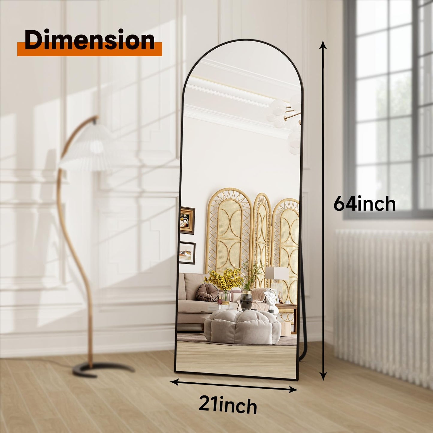 HARRITPURE 64"x21" Arched Full Length Mirror Free Standing Leaning Mirror Hanging Mounted Mirror Aluminum Frame Modern Simple Home Decor for Living Room Bedroom Cloakroom, Gold