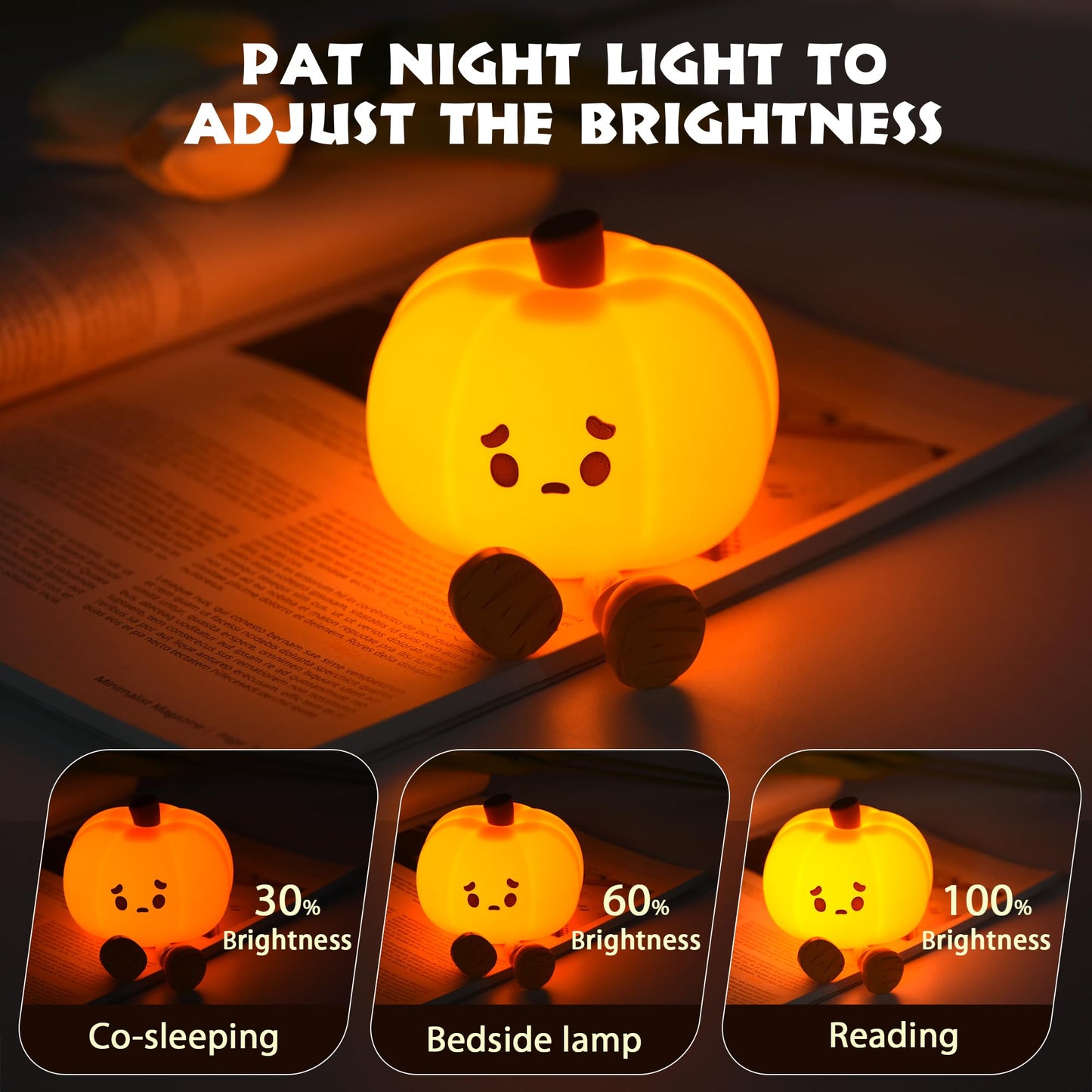 Pumpkin Night Light, Cute LED Lamp, Silicone Dimmable Nursery Nightlight for Kids, Silicone Rechargeable Bedside Touch Lamp, Funny Office Desk and Halloween Decor for Woman and Kids