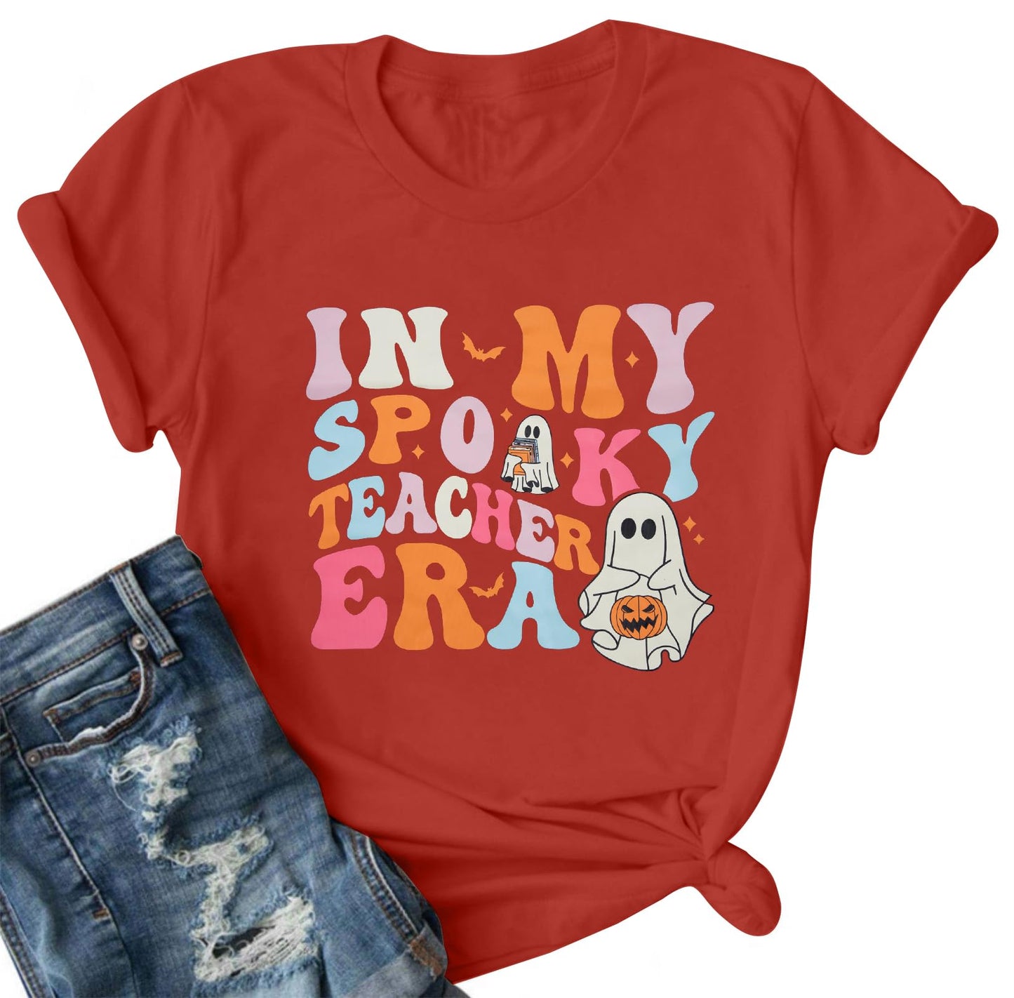 Halloween Teacher Shirt Women Spooky Teacher T-Shirt Teacher Life Tee Halloween Season Long Sleeve Tops