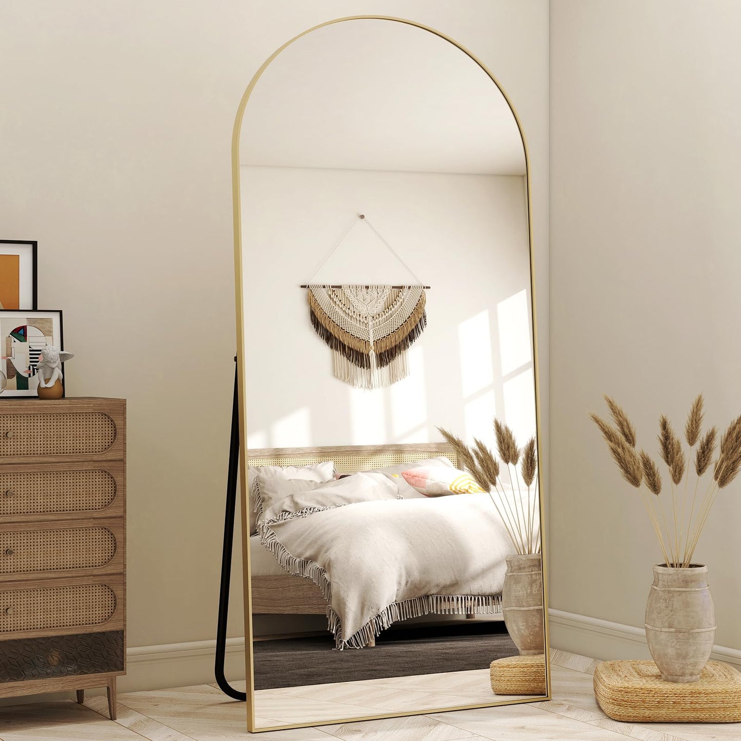 HARRITPURE 64"x21" Arched Full Length Mirror Free Standing Leaning Mirror Hanging Mounted Mirror Aluminum Frame Modern Simple Home Decor for Living Room Bedroom Cloakroom, Gold