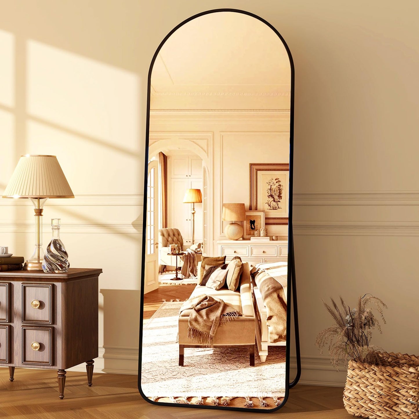 HARRITPURE 64"x21" Arched Full Length Mirror Free Standing Leaning Mirror Hanging Mounted Mirror Aluminum Frame Modern Simple Home Decor for Living Room Bedroom Cloakroom, Gold