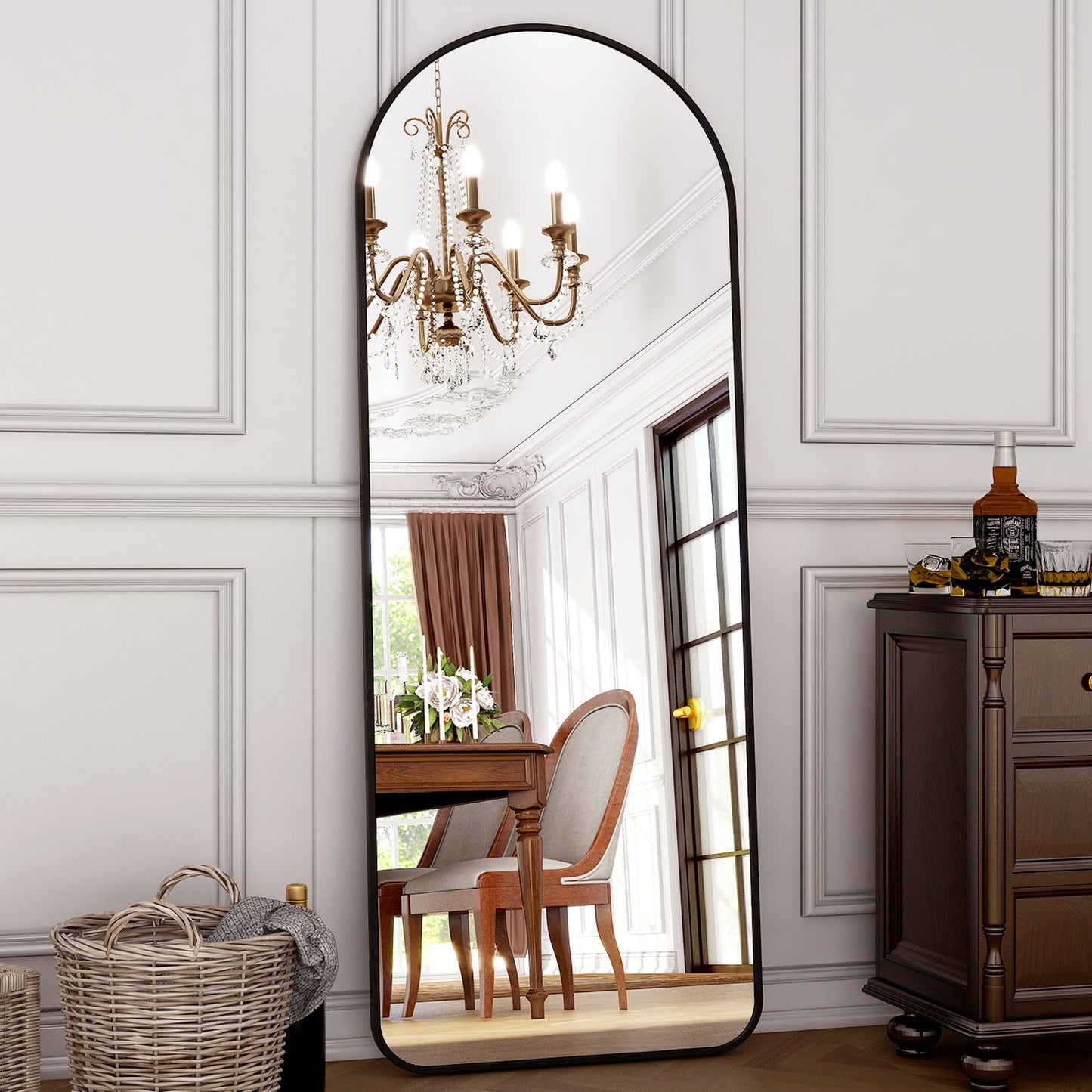 HARRITPURE 64"x21" Arched Full Length Mirror Free Standing Leaning Mirror Hanging Mounted Mirror Aluminum Frame Modern Simple Home Decor for Living Room Bedroom Cloakroom, Gold