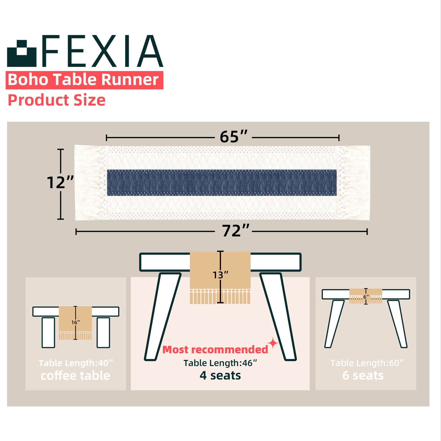FEXIA Thanksgiving Table Runner for Home Decor with Tassels 72 Inches Long Farmhouse Rustic Boho Table Runner Macrame Burlap Fall Table Decoration for Living Room Bridal Shower(12x72 Inches)