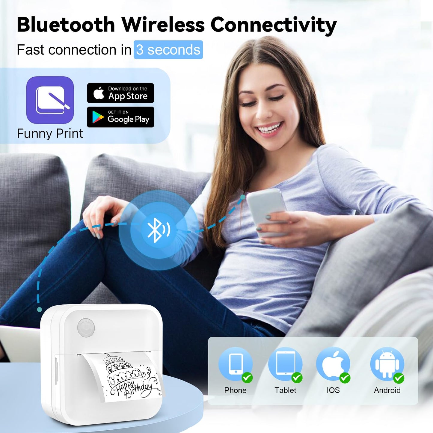 Label Maker Machine - Mini Label Printer Portable Thermal Printer for Home,Office,Organization,Bluetooth Sticker Printer for Phones,Sticker Maker for Kids School Items Photo,Note Labels