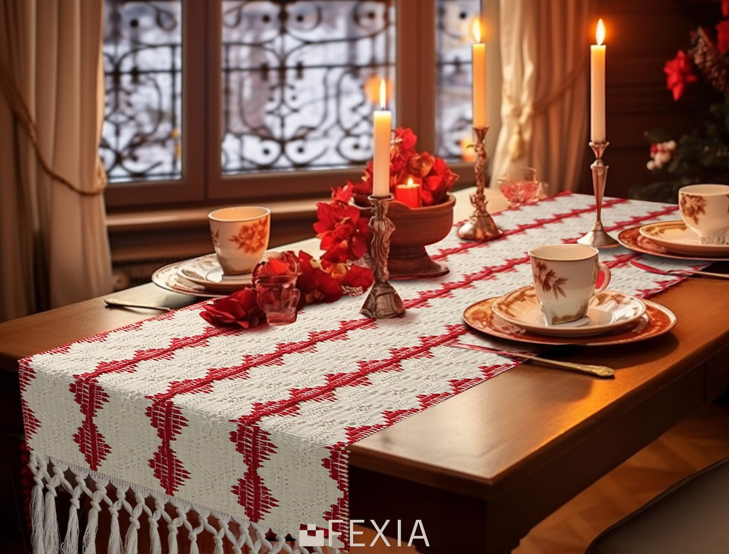 FEXIA Thanksgiving Table Runner for Home Decor with Tassels 72 Inches Long Farmhouse Rustic Boho Table Runner Macrame Burlap Fall Table Decoration for Living Room Bridal Shower(12x72 Inches)