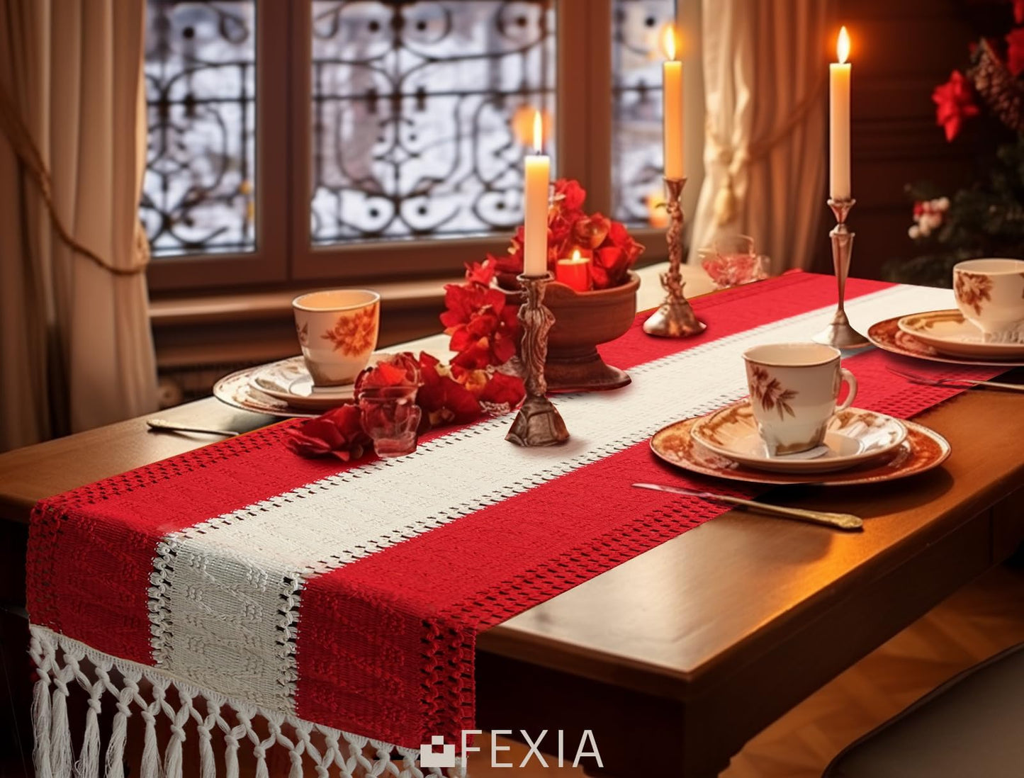 FEXIA Thanksgiving Table Runner for Home Decor with Tassels 72 Inches Long Farmhouse Rustic Boho Table Runner Macrame Burlap Fall Table Decoration for Living Room Bridal Shower(12x72 Inches)