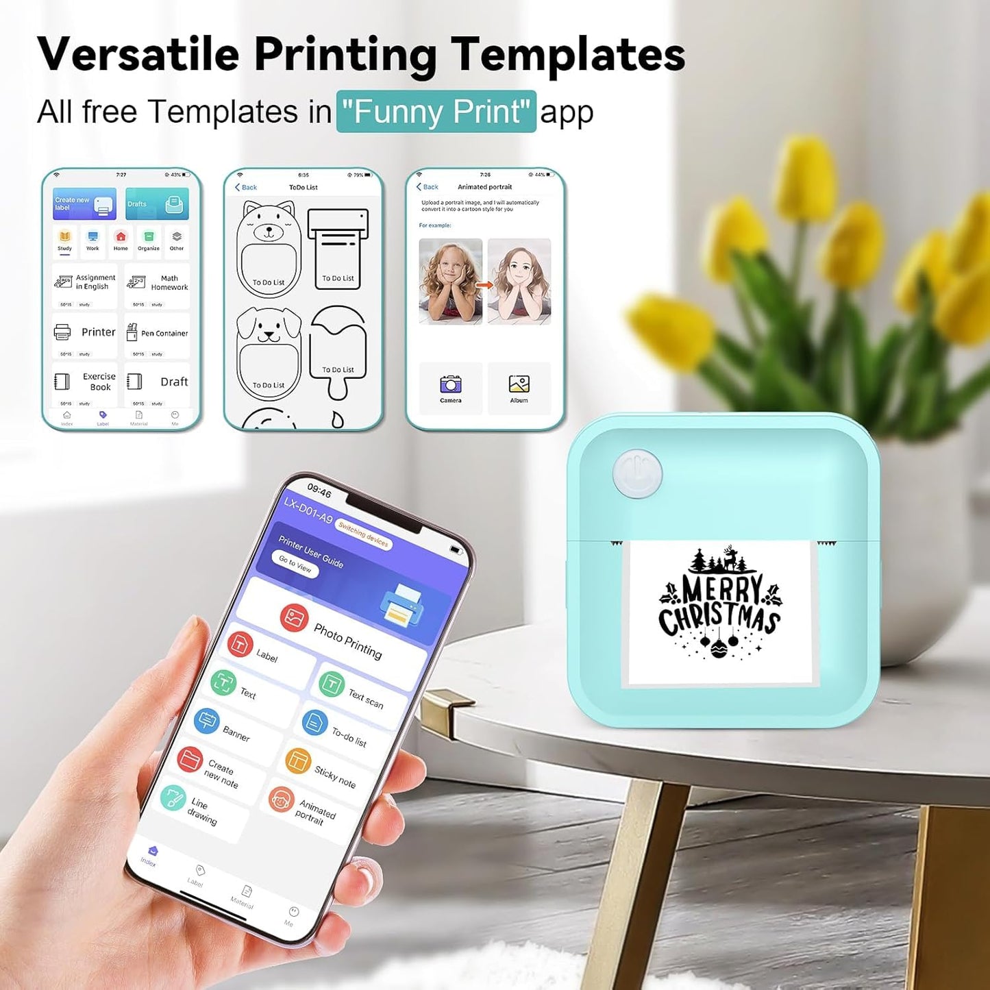Label Maker Machine - Mini Label Printer Portable Thermal Printer for Home,Office,Organization,Bluetooth Sticker Printer for Phones,Sticker Maker for Kids School Items Photo,Note Labels