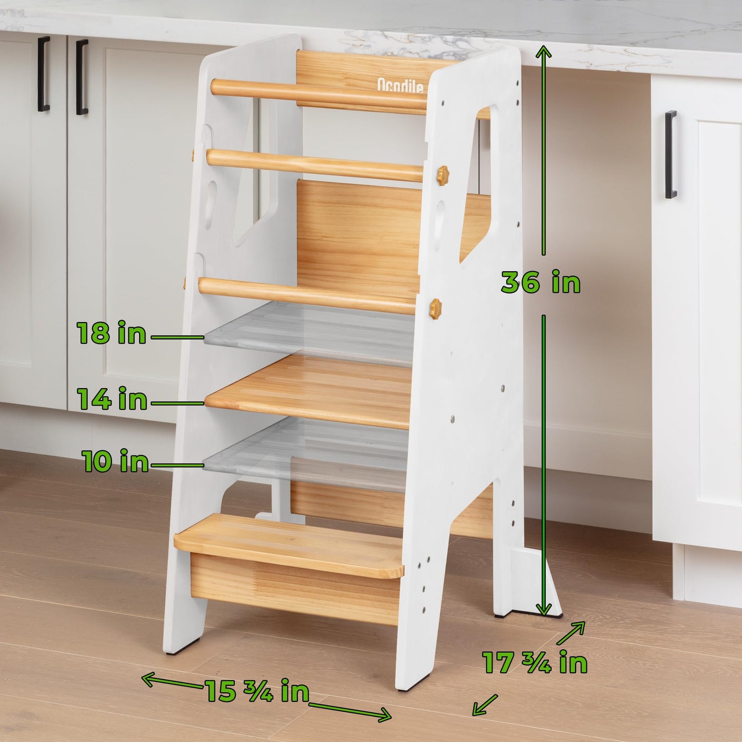 Toddler Standing Tower - Adjustable Height Toddler Kitchen Stool Helper - Ideal Kids Kitchen Step Stool for Learning New Skills - 2024 Design with Safety Feet - Gray
