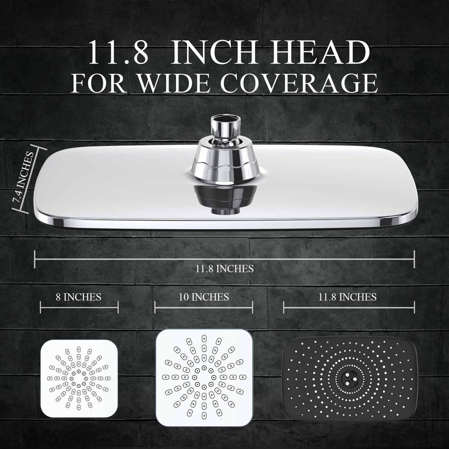 Veken 11.8 Inch Rectangle High Pressure Rain Shower Head Combo with Extension Arm- Wide Showerhead with 5 Handheld Water Spray - Adjustable Dual Showerhead with Anti-Clog Nozzles - Silver Chrome