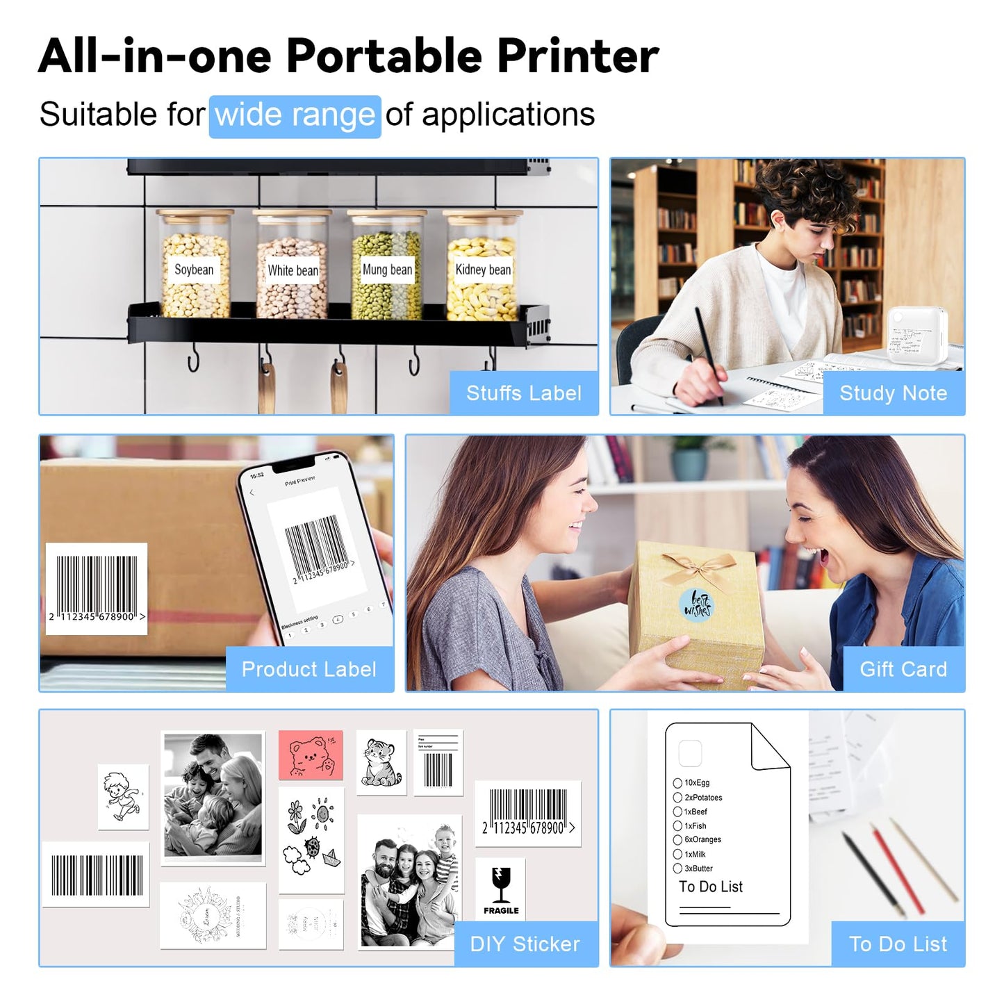 Label Maker Machine - Mini Label Printer Portable Thermal Printer for Home,Office,Organization,Bluetooth Sticker Printer for Phones,Sticker Maker for Kids School Items Photo,Note Labels