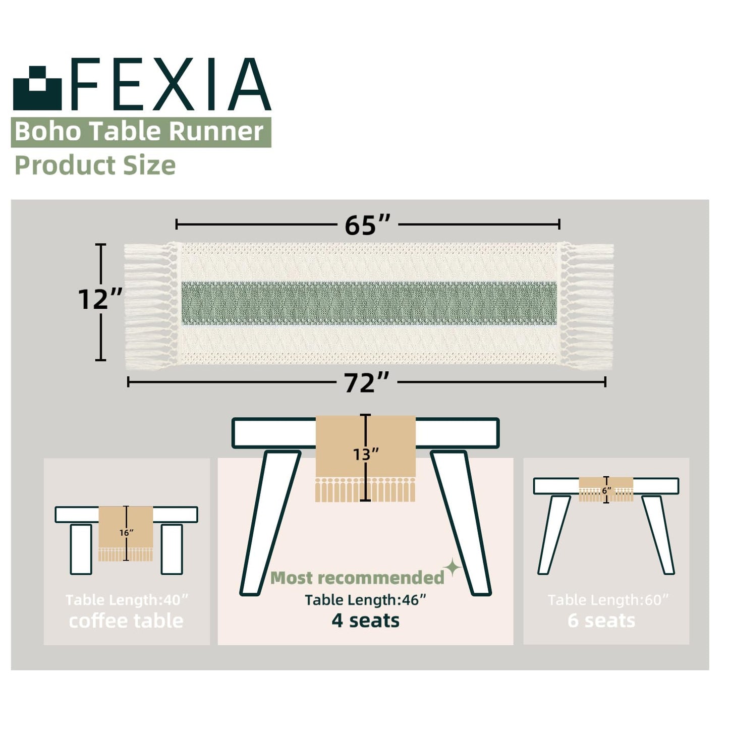 FEXIA Thanksgiving Table Runner for Home Decor with Tassels 72 Inches Long Farmhouse Rustic Boho Table Runner Macrame Burlap Fall Table Decoration for Living Room Bridal Shower(12x72 Inches)