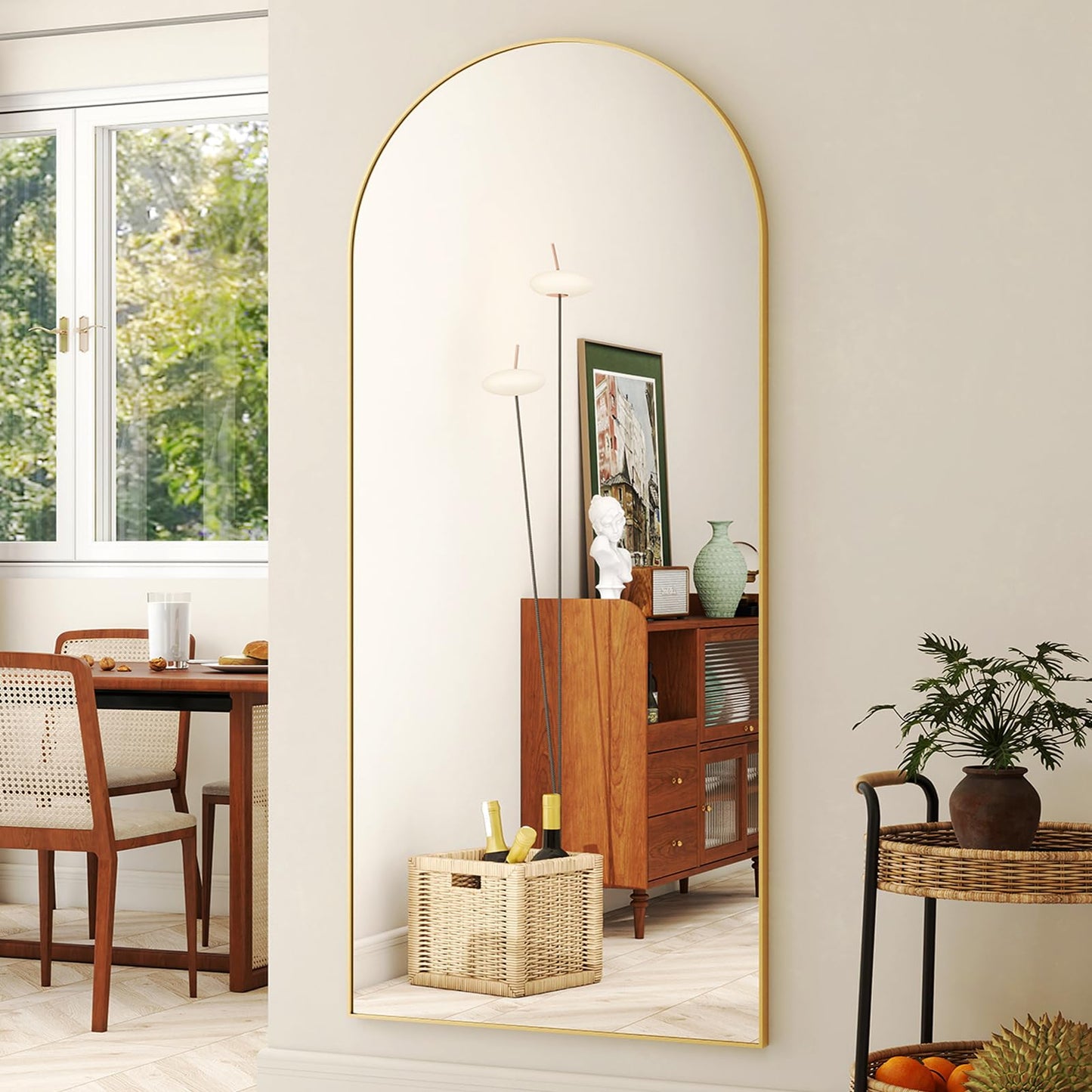 HARRITPURE 64"x21" Arched Full Length Mirror Free Standing Leaning Mirror Hanging Mounted Mirror Aluminum Frame Modern Simple Home Decor for Living Room Bedroom Cloakroom, Gold