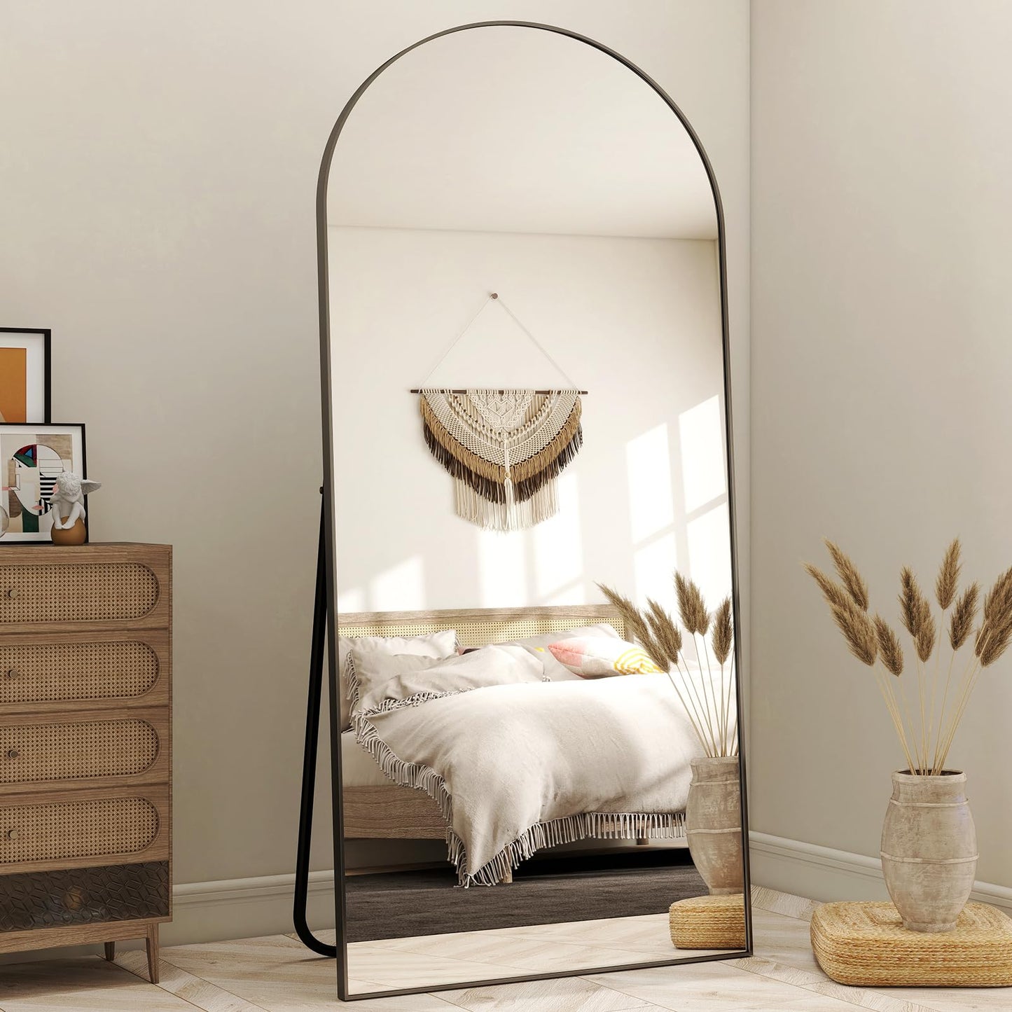 HARRITPURE 64"x21" Arched Full Length Mirror Free Standing Leaning Mirror Hanging Mounted Mirror Aluminum Frame Modern Simple Home Decor for Living Room Bedroom Cloakroom, Gold