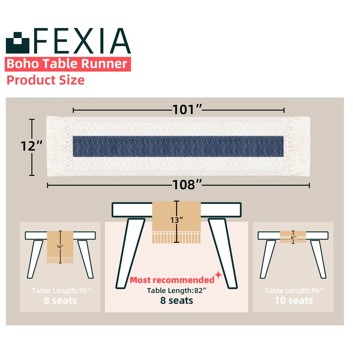 FEXIA Thanksgiving Table Runner for Home Decor with Tassels 72 Inches Long Farmhouse Rustic Boho Table Runner Macrame Burlap Fall Table Decoration for Living Room Bridal Shower(12x72 Inches)