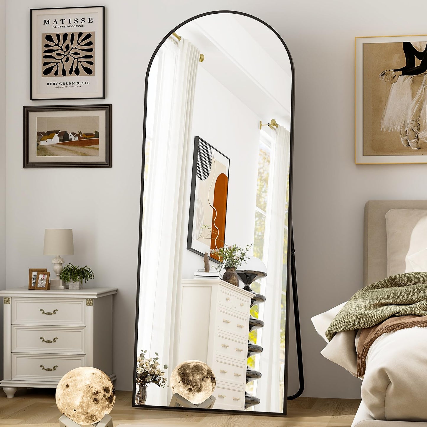 HARRITPURE 64"x21" Arched Full Length Mirror Free Standing Leaning Mirror Hanging Mounted Mirror Aluminum Frame Modern Simple Home Decor for Living Room Bedroom Cloakroom, Gold