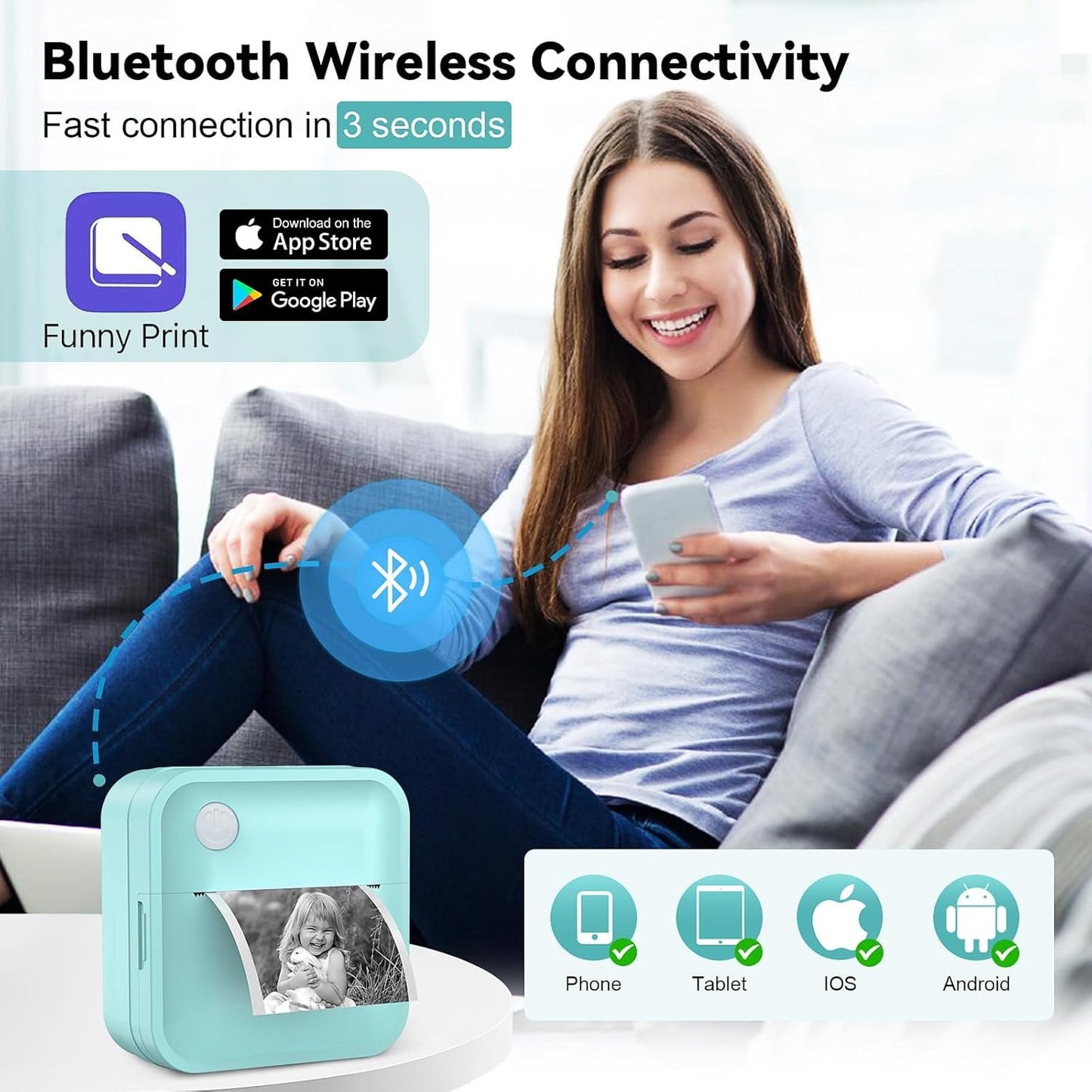 Label Maker Machine - Mini Label Printer Portable Thermal Printer for Home,Office,Organization,Bluetooth Sticker Printer for Phones,Sticker Maker for Kids School Items Photo,Note Labels