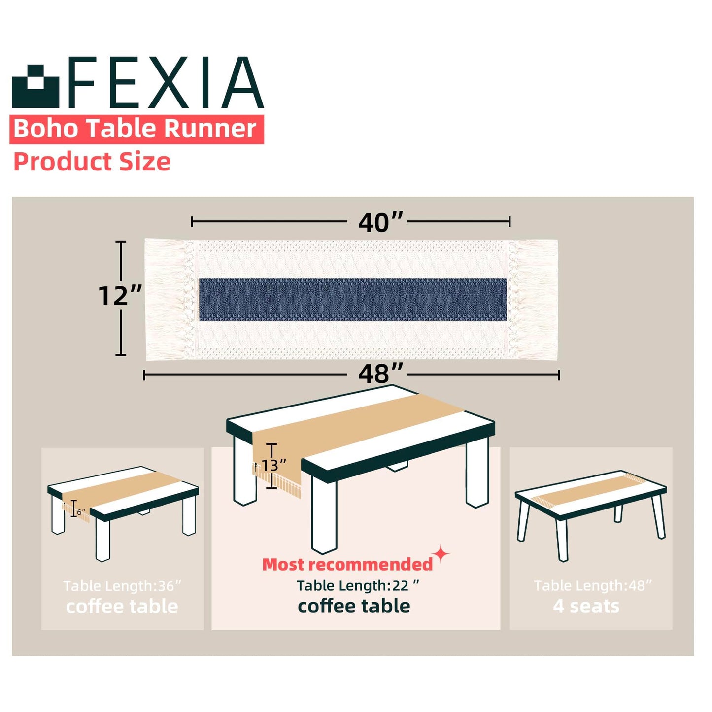 FEXIA Thanksgiving Table Runner for Home Decor with Tassels 72 Inches Long Farmhouse Rustic Boho Table Runner Macrame Burlap Fall Table Decoration for Living Room Bridal Shower(12x72 Inches)