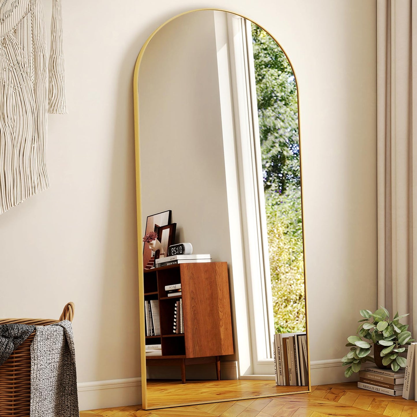 HARRITPURE 64"x21" Arched Full Length Mirror Free Standing Leaning Mirror Hanging Mounted Mirror Aluminum Frame Modern Simple Home Decor for Living Room Bedroom Cloakroom, Gold