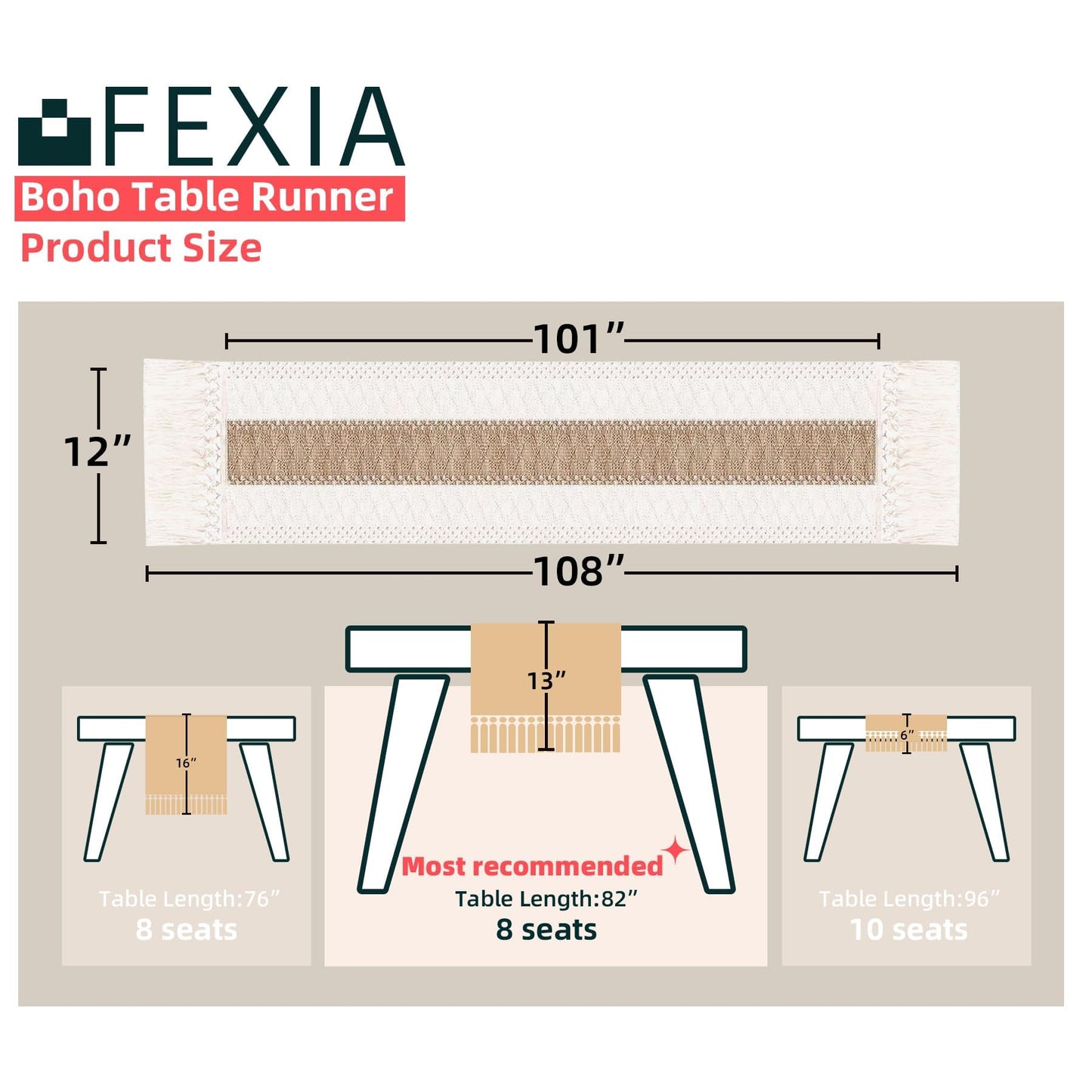 FEXIA Thanksgiving Table Runner for Home Decor with Tassels 72 Inches Long Farmhouse Rustic Boho Table Runner Macrame Burlap Fall Table Decoration for Living Room Bridal Shower(12x72 Inches)