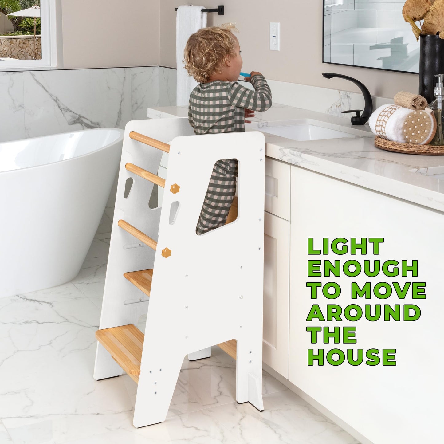 Toddler Standing Tower - Adjustable Height Toddler Kitchen Stool Helper - Ideal Kids Kitchen Step Stool for Learning New Skills - 2024 Design with Safety Feet - Gray