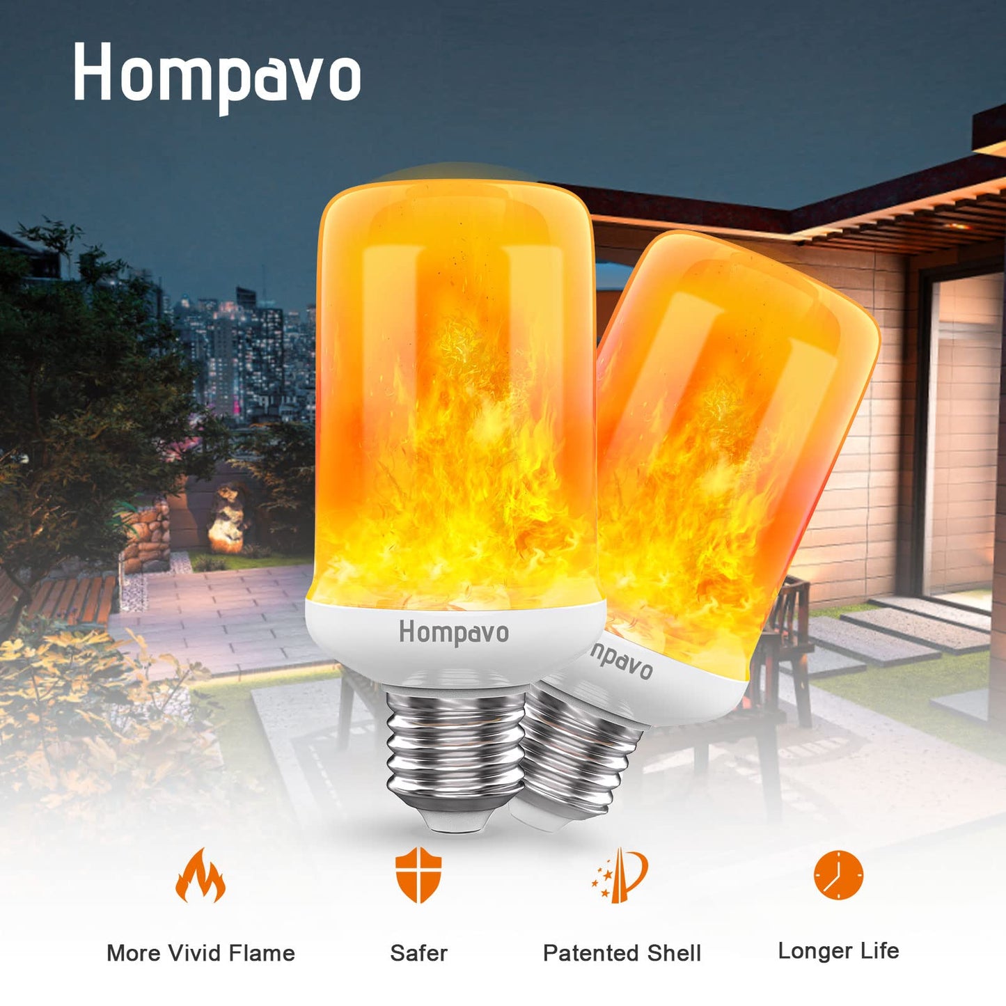 Hompavo 【Upgraded】 LED Flame Light Bulbs, 4 Modes Flickering Light Bulbs with Upside Down Effect, E26/E27 Flame Bulb for Halloween Christmas Party Patio Porch Home Indoor & Outdoor Decorations - 2