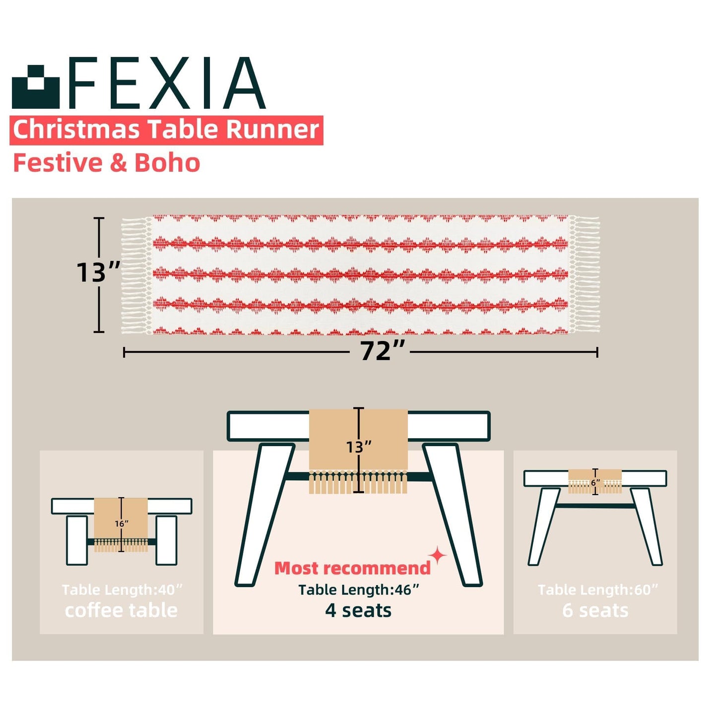 FEXIA Thanksgiving Table Runner for Home Decor with Tassels 72 Inches Long Farmhouse Rustic Boho Table Runner Macrame Burlap Fall Table Decoration for Living Room Bridal Shower(12x72 Inches)
