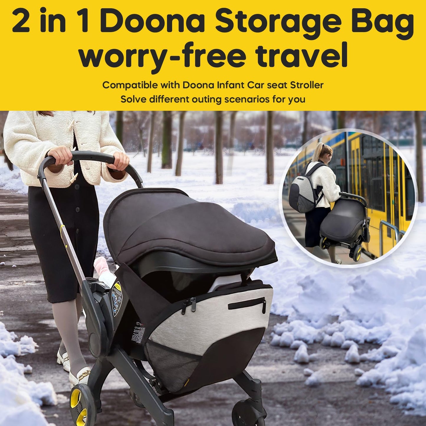 Storage Bag Compatible with Doona Infant Car Seat, Organizer Bag,Wearable Backpack for Baby Travel,Stroller Bag for Doona Car Seat & Stroller (Grey)
