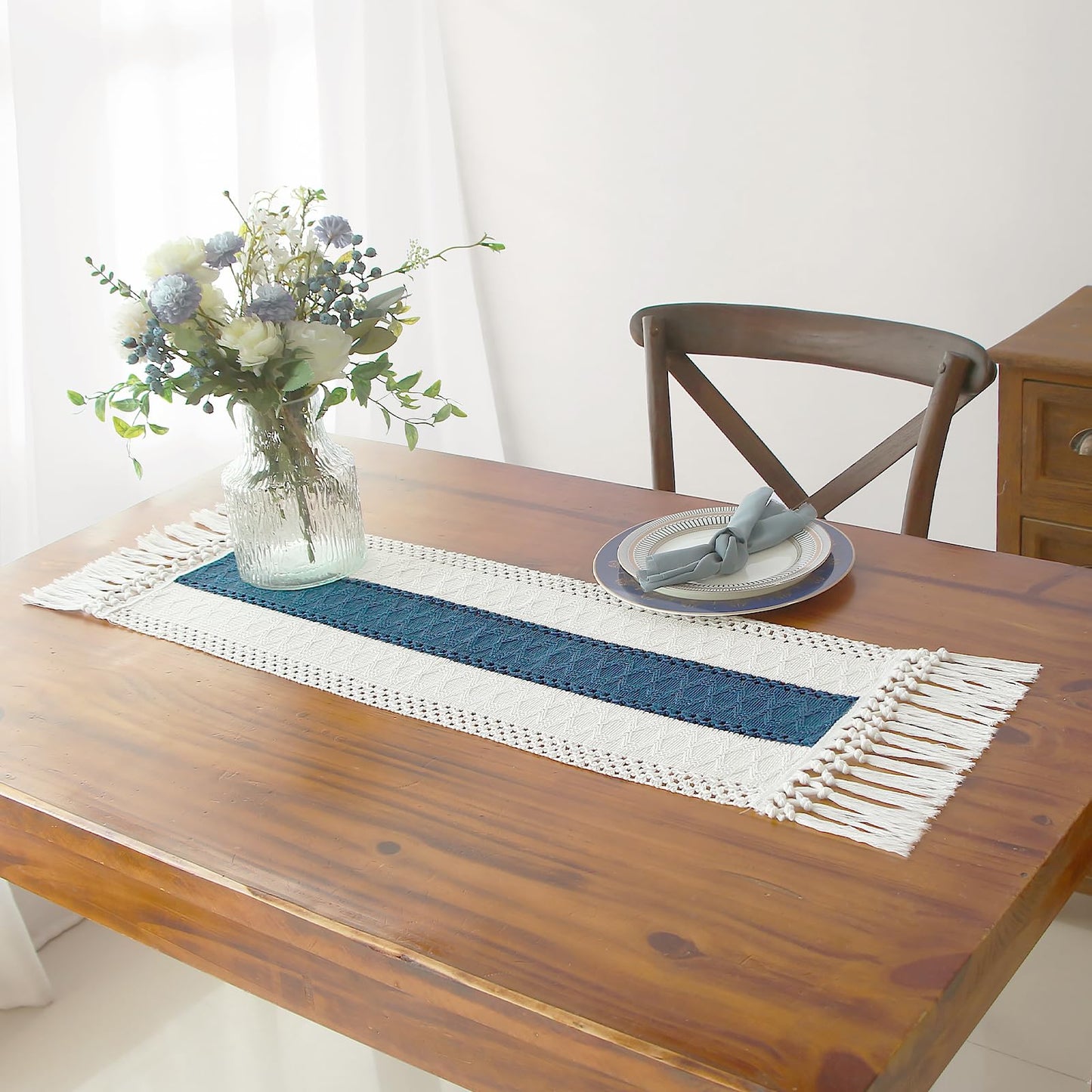 FEXIA Thanksgiving Table Runner for Home Decor with Tassels 72 Inches Long Farmhouse Rustic Boho Table Runner Macrame Burlap Fall Table Decoration for Living Room Bridal Shower(12x72 Inches)