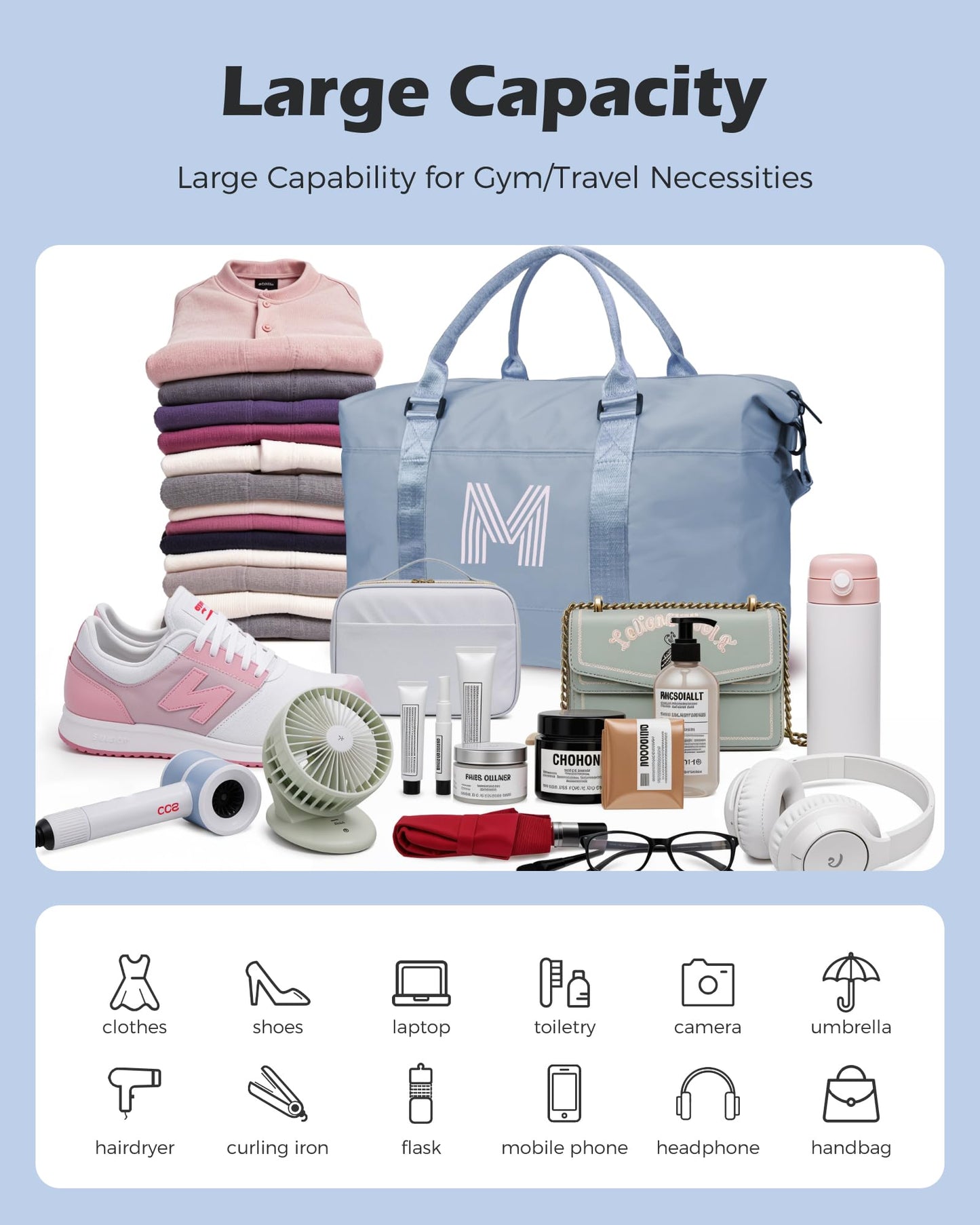 Graduation Gifts for Girls, Initial Travel Duffel Bag, Sports Bag, Personalized Weekender Bag,Monogram Overnight Bag Gift for Grandmother,Birthday Gifts Personalized Gifts (Letter M)