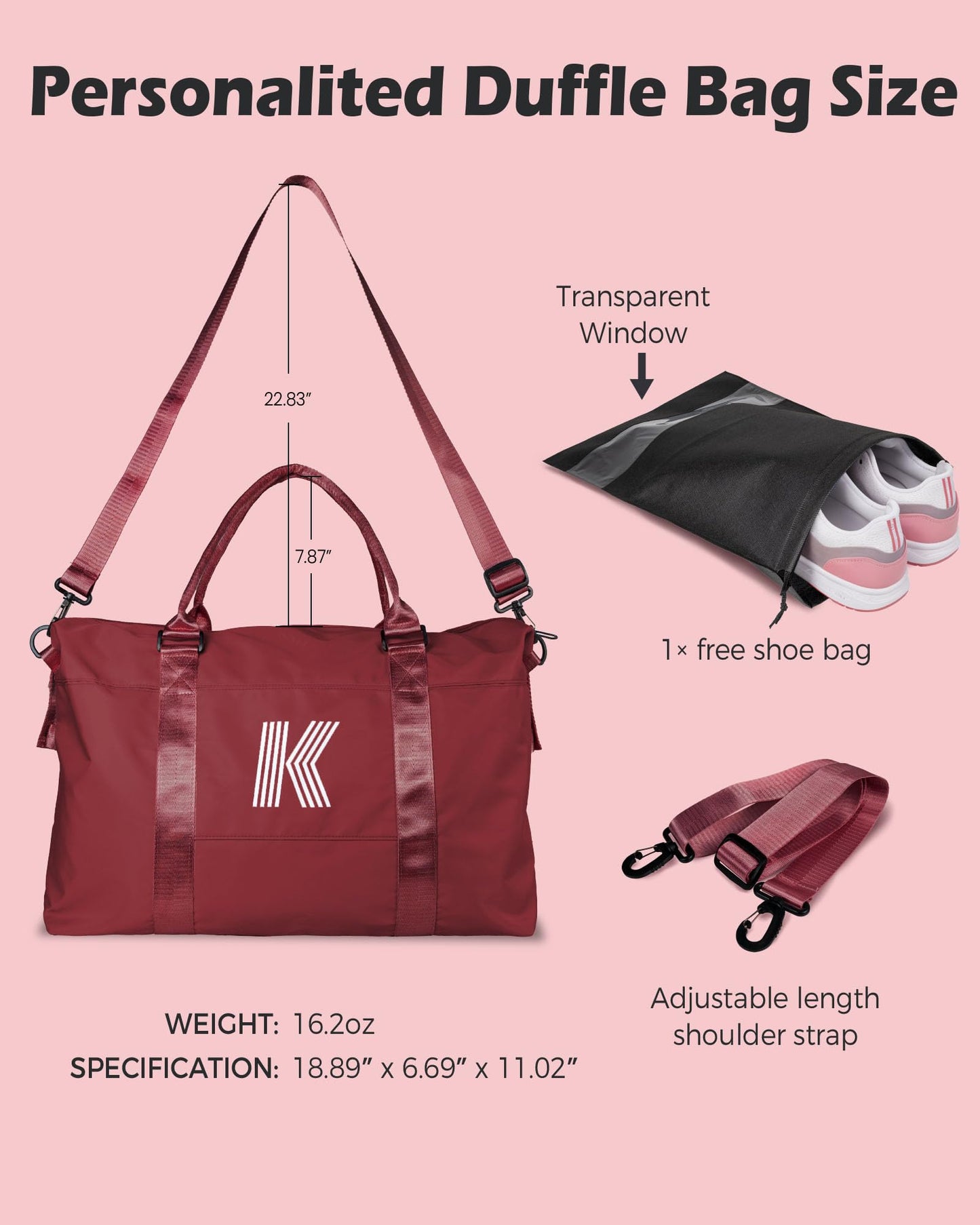 Graduation Gifts for Girls, Initial Travel Duffel Bag, Sports Bag, Personalized Weekender Bag,Monogram Overnight Bag Gift for Grandmother,Birthday Gifts Personalized Gifts (Letter M)