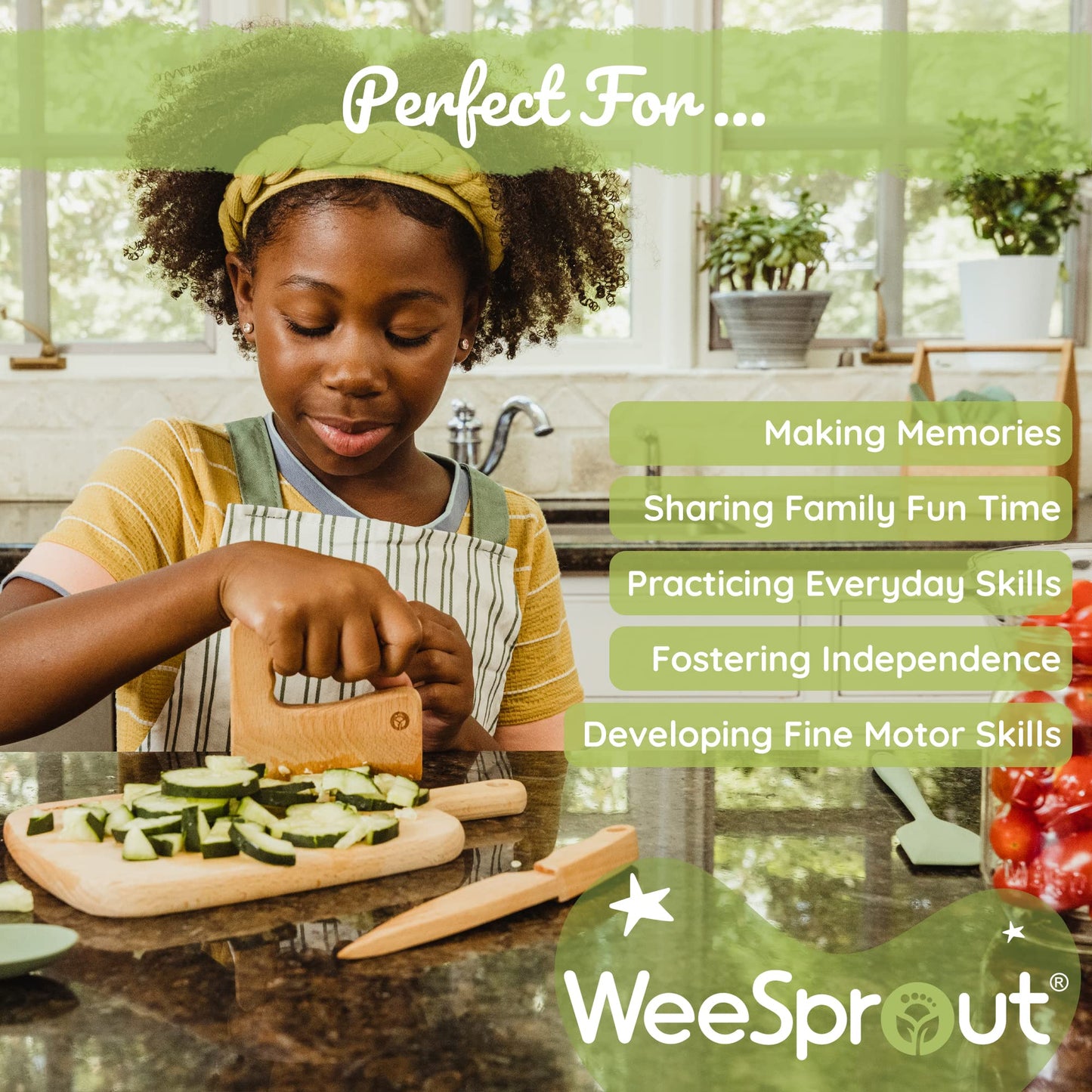 WeeSprout Little Chef Kids Cooking & Baking Set, 14 Piece Cooking Set with Real Kitchen Tools & Kids Apron, Baking Gift for Girls, Boys & Junior Chefs, Food Grade Materials, Choice of Colors