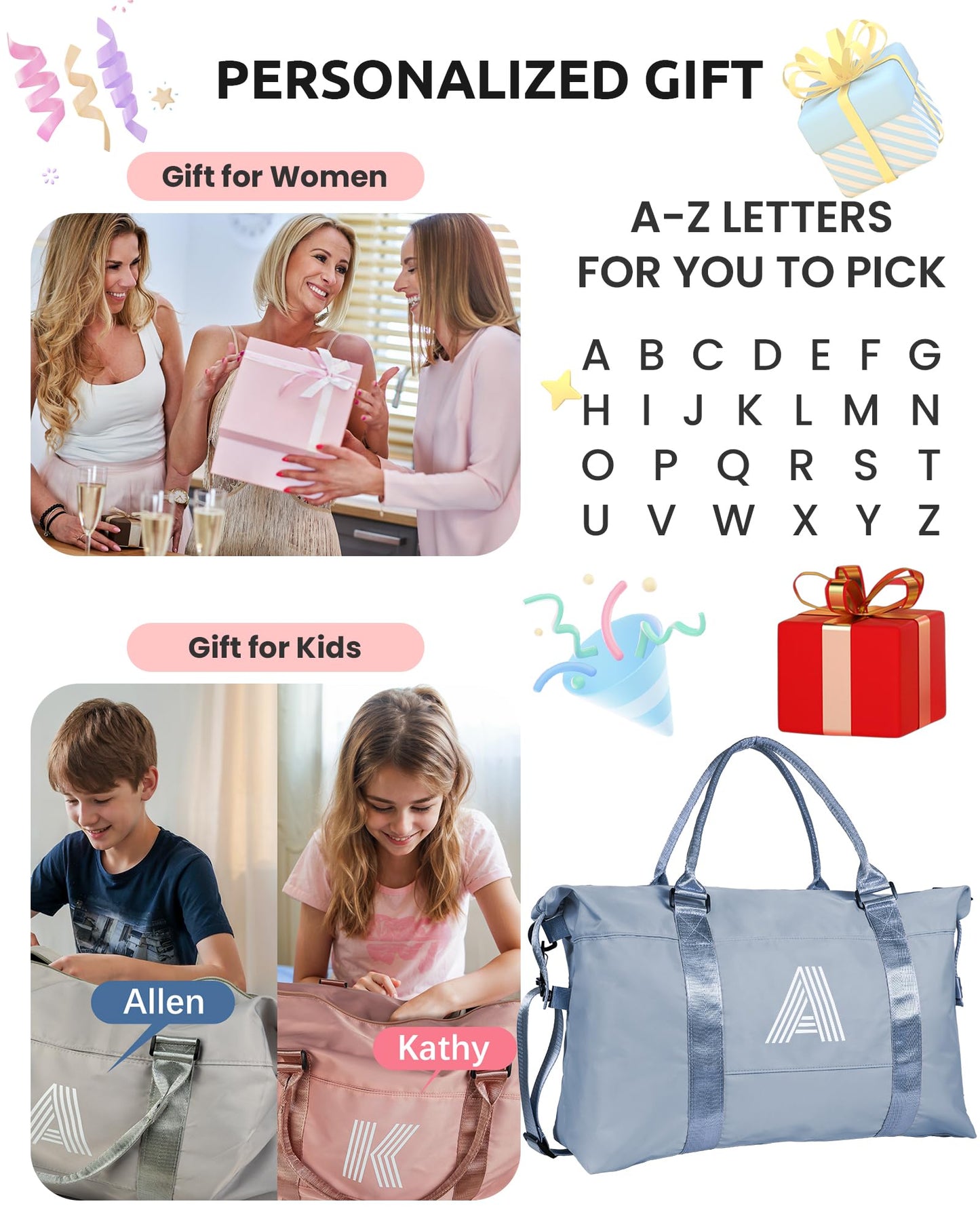 Graduation Gifts for Girls, Initial Travel Duffel Bag, Sports Bag, Personalized Weekender Bag,Monogram Overnight Bag Gift for Grandmother,Birthday Gifts Personalized Gifts (Letter M)