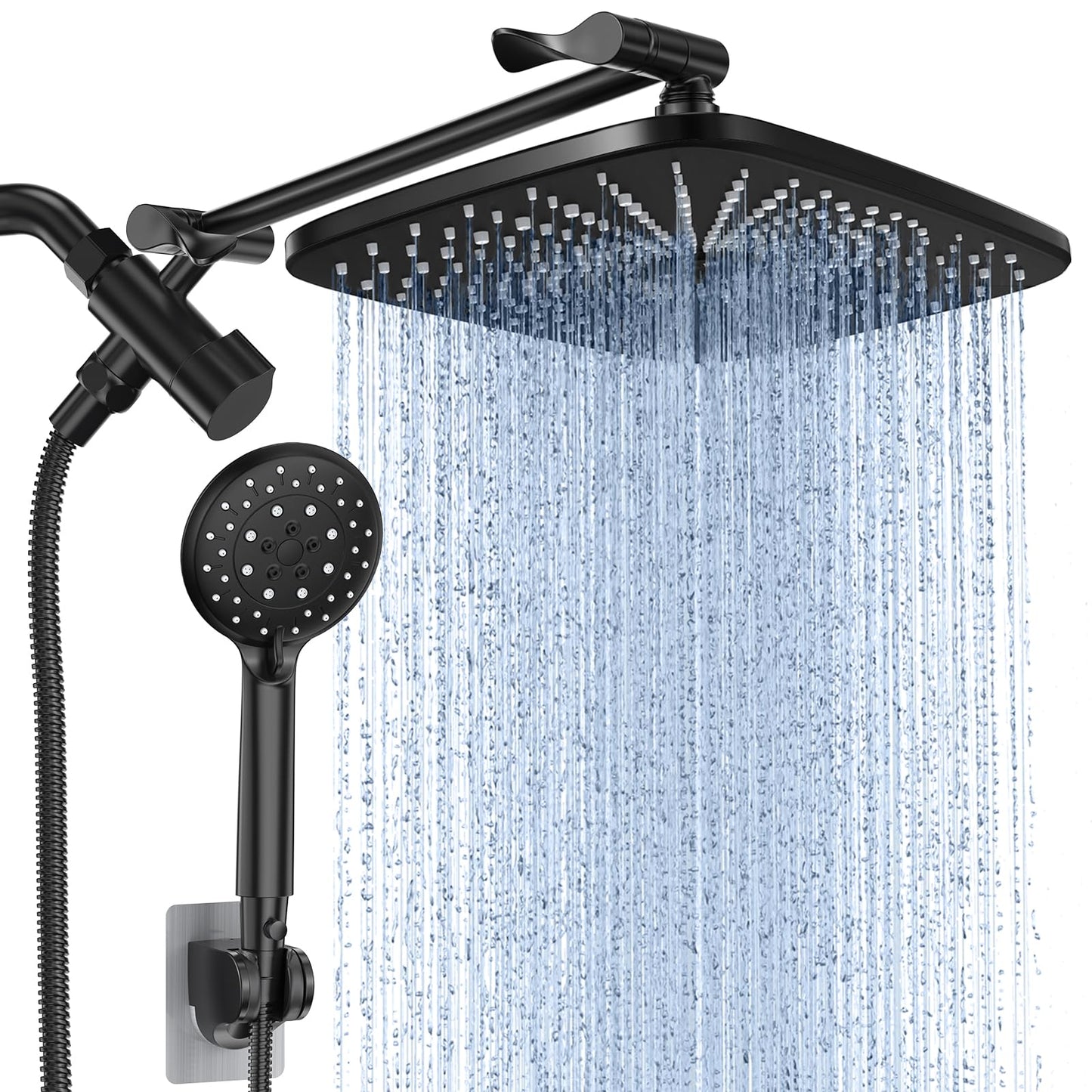 Veken 11.8 Inch Rectangle High Pressure Rain Shower Head Combo with Extension Arm- Wide Showerhead with 5 Handheld Water Spray - Adjustable Dual Showerhead with Anti-Clog Nozzles - Silver Chrome