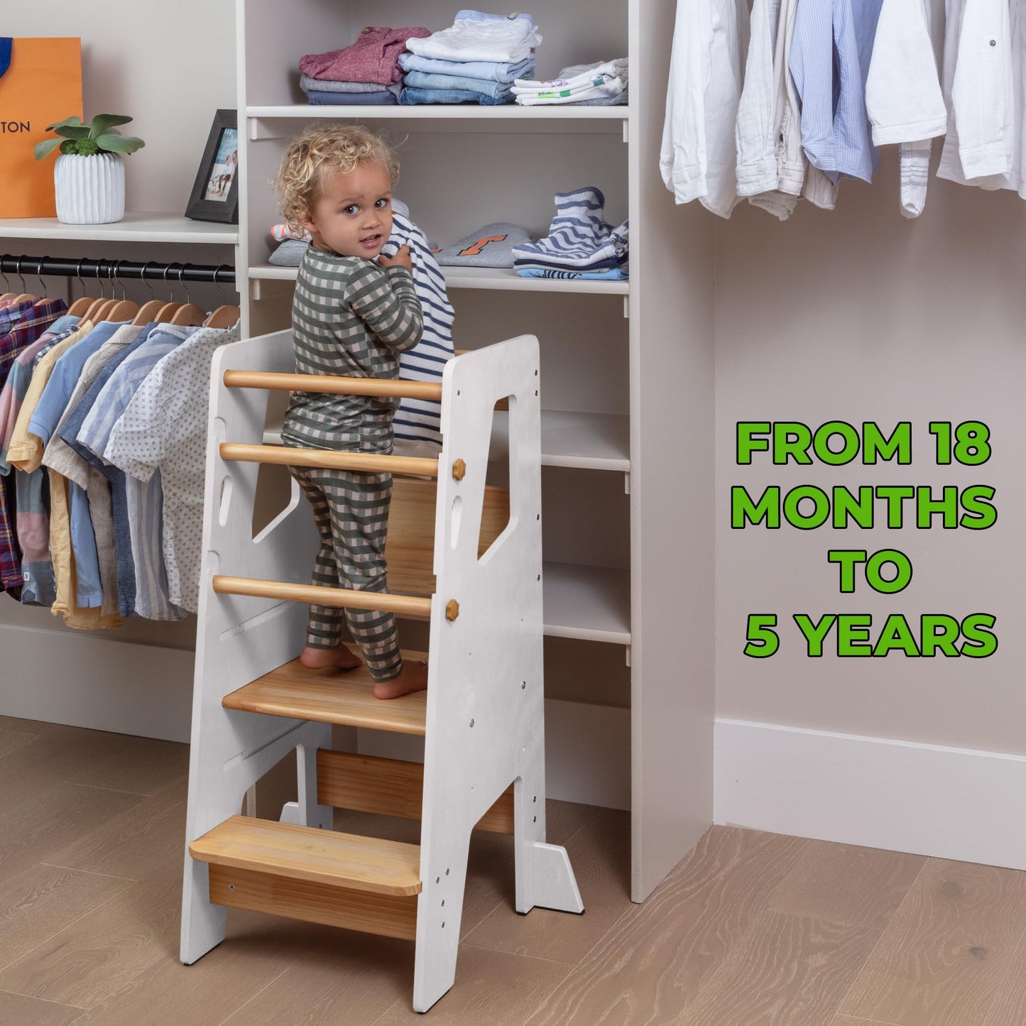 Toddler Standing Tower - Adjustable Height Toddler Kitchen Stool Helper - Ideal Kids Kitchen Step Stool for Learning New Skills - 2024 Design with Safety Feet - Gray