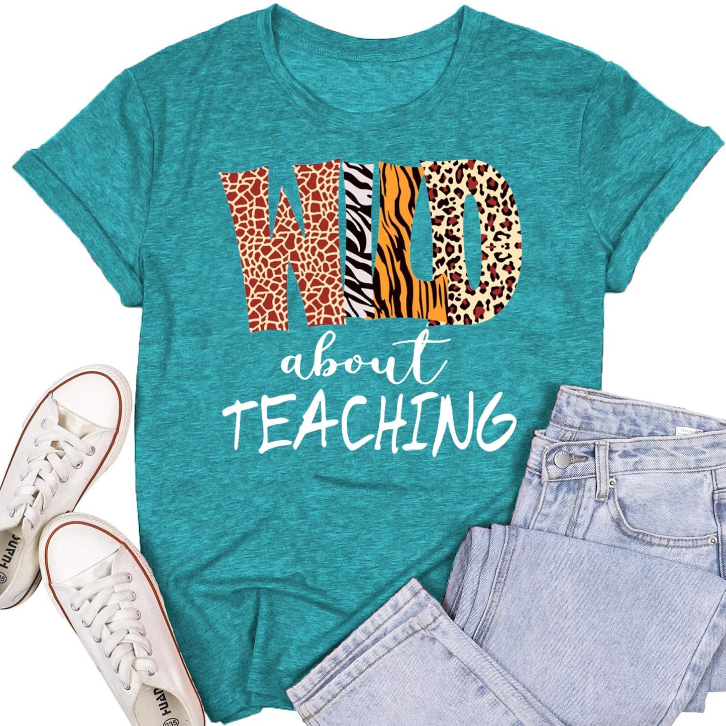Womens Teacher Shirts Wild About Teaching Leopard Print T-Shirt Teacher Life Tee Top