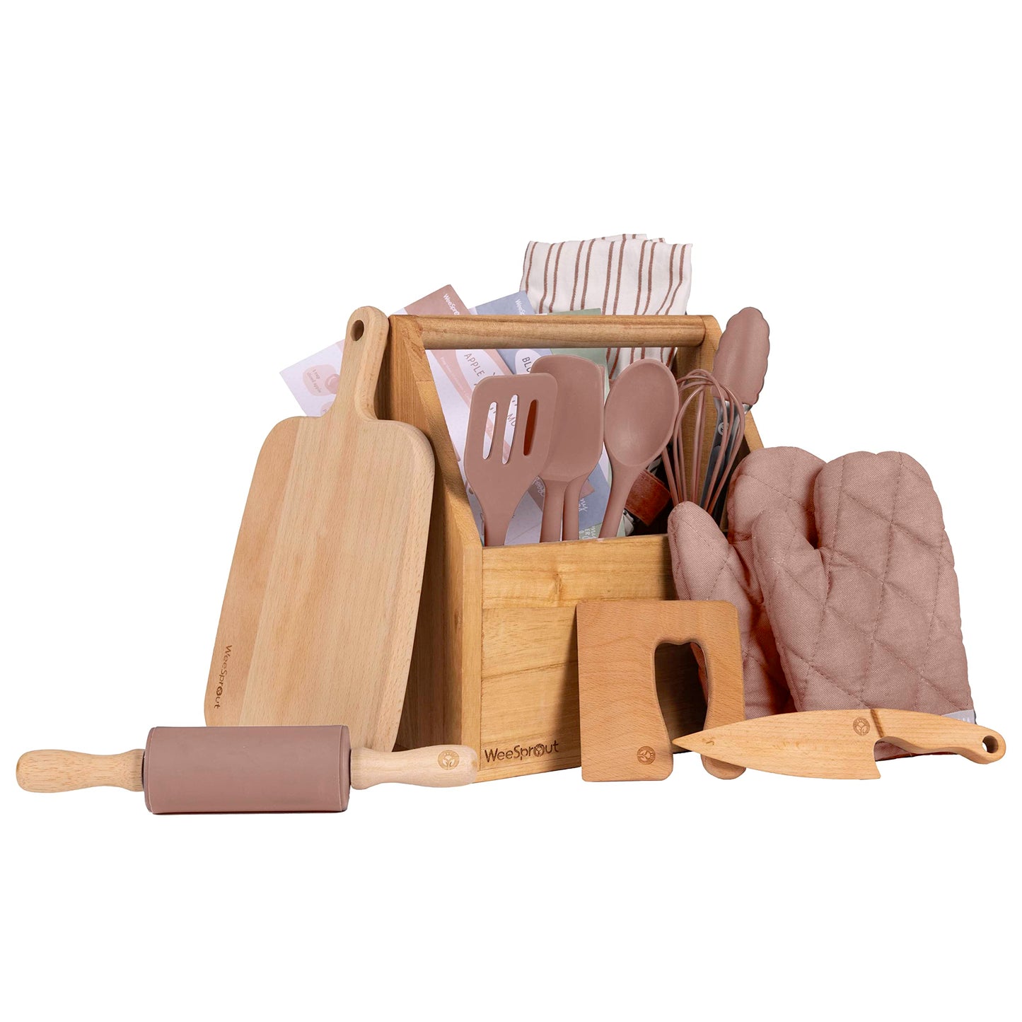 WeeSprout Little Chef Kids Cooking & Baking Set, 14 Piece Cooking Set with Real Kitchen Tools & Kids Apron, Baking Gift for Girls, Boys & Junior Chefs, Food Grade Materials, Choice of Colors