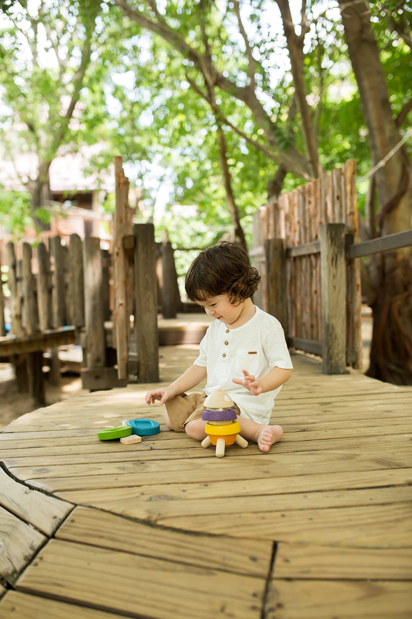 PlanToys Stacking Toys Tree Set - Chemical-Free Toddler Toys Featuring 9 Wooden Pieces