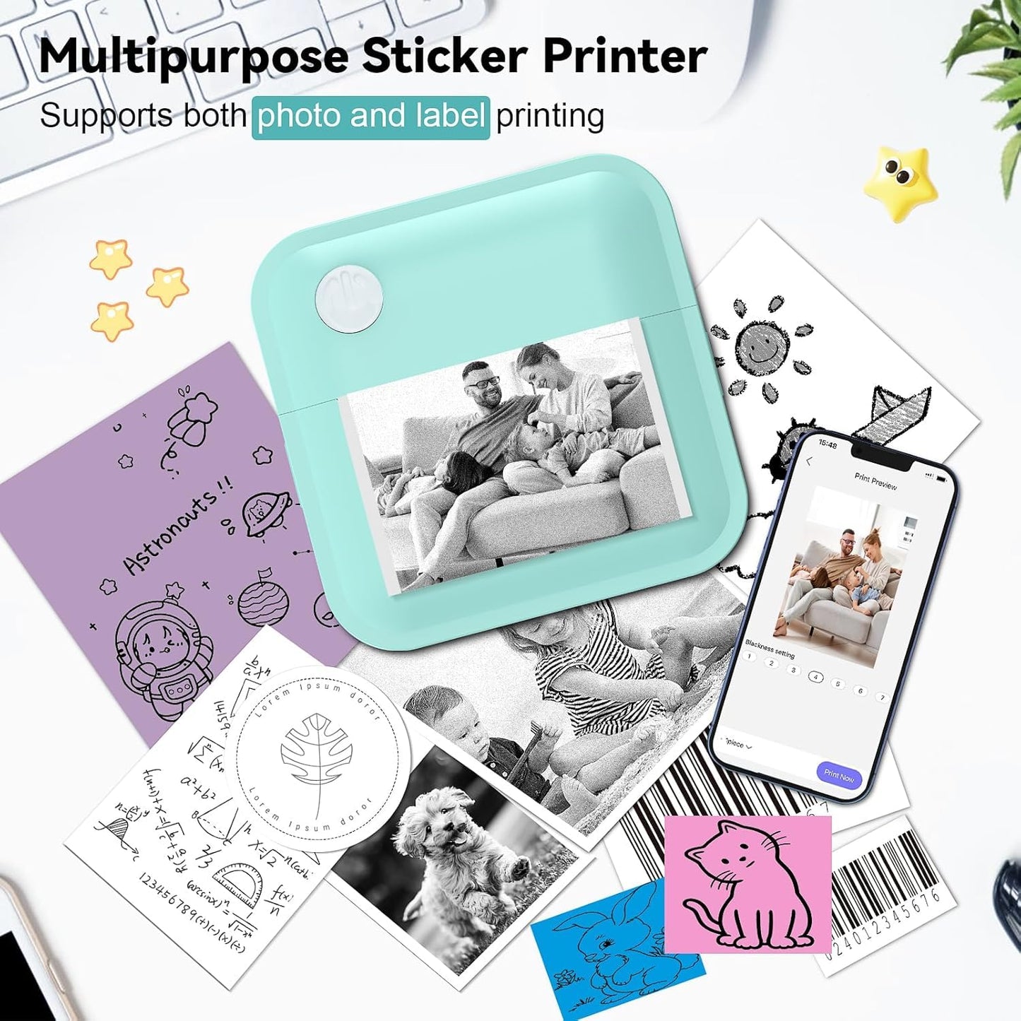 Label Maker Machine - Mini Label Printer Portable Thermal Printer for Home,Office,Organization,Bluetooth Sticker Printer for Phones,Sticker Maker for Kids School Items Photo,Note Labels