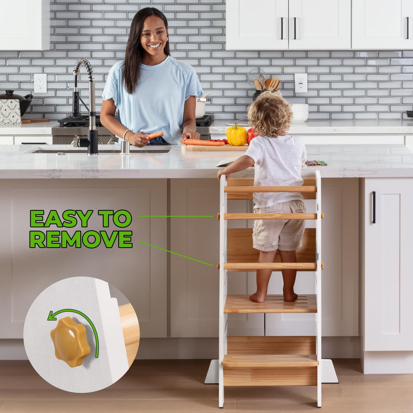 Toddler Standing Tower - Adjustable Height Toddler Kitchen Stool Helper - Ideal Kids Kitchen Step Stool for Learning New Skills - 2024 Design with Safety Feet - Gray