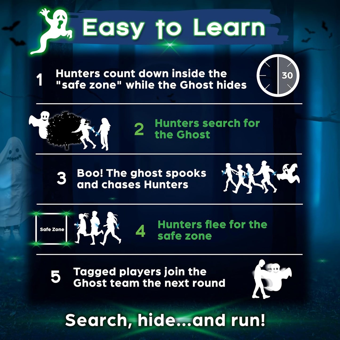 Ghosts in The Graveyard Redux: “One of The Best Spooky Outdoor Games for Kids” | Ages 5+, 4-8 Players | Light up Games | Hide and Seek Style | Glow in The Dark Games | Outdoor Activities for Kids