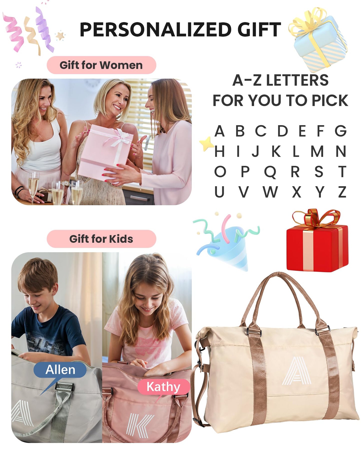Graduation Gifts for Girls, Initial Travel Duffel Bag, Sports Bag, Personalized Weekender Bag,Monogram Overnight Bag Gift for Grandmother,Birthday Gifts Personalized Gifts (Letter M)