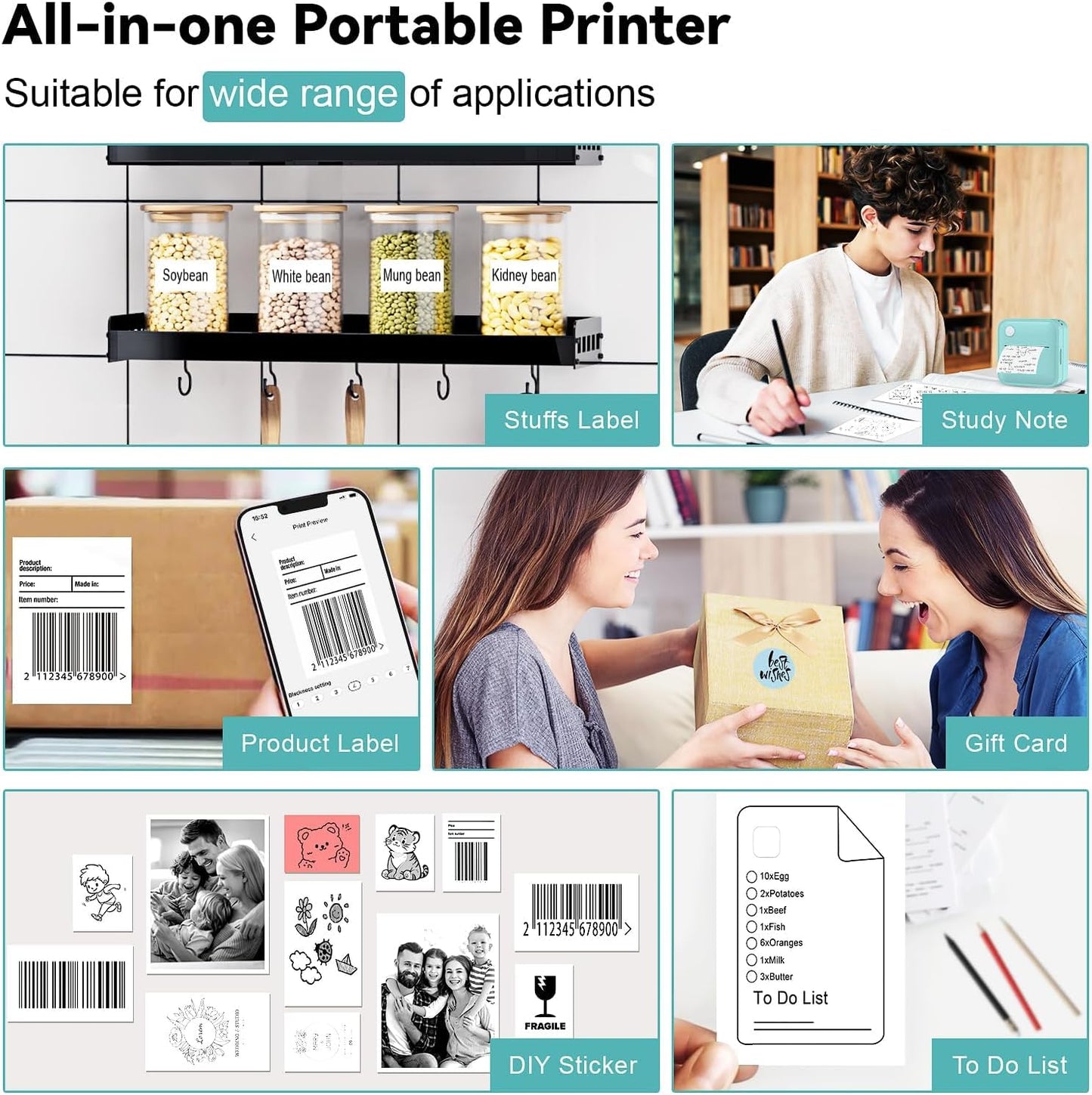 Label Maker Machine - Mini Label Printer Portable Thermal Printer for Home,Office,Organization,Bluetooth Sticker Printer for Phones,Sticker Maker for Kids School Items Photo,Note Labels