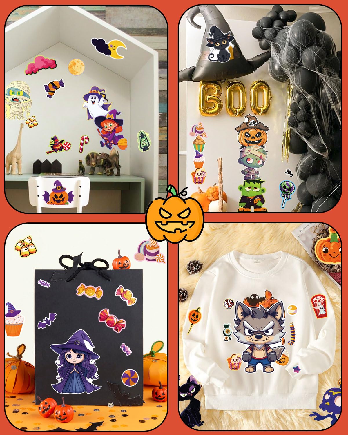 Cowcowcow 48 Sheets Halloween Stickers for Kids, Halloween Make Pumpkin Face Sticker, Halloween Holiday Party Games Stickers Bulk-Halloween Crafts Party Favors for Kids, Halloween DIY Sticker for Kids