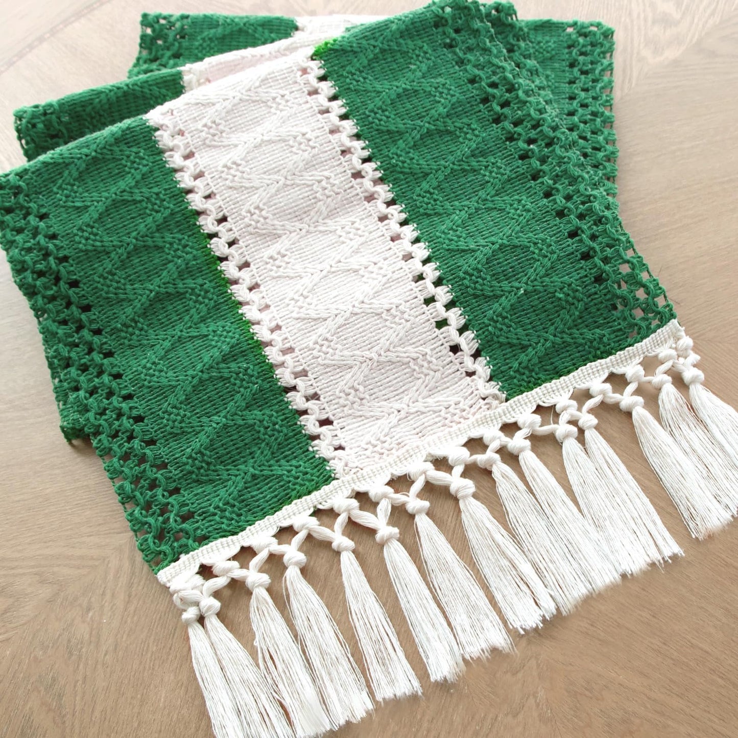 FEXIA Thanksgiving Table Runner for Home Decor with Tassels 72 Inches Long Farmhouse Rustic Boho Table Runner Macrame Burlap Fall Table Decoration for Living Room Bridal Shower(12x72 Inches)
