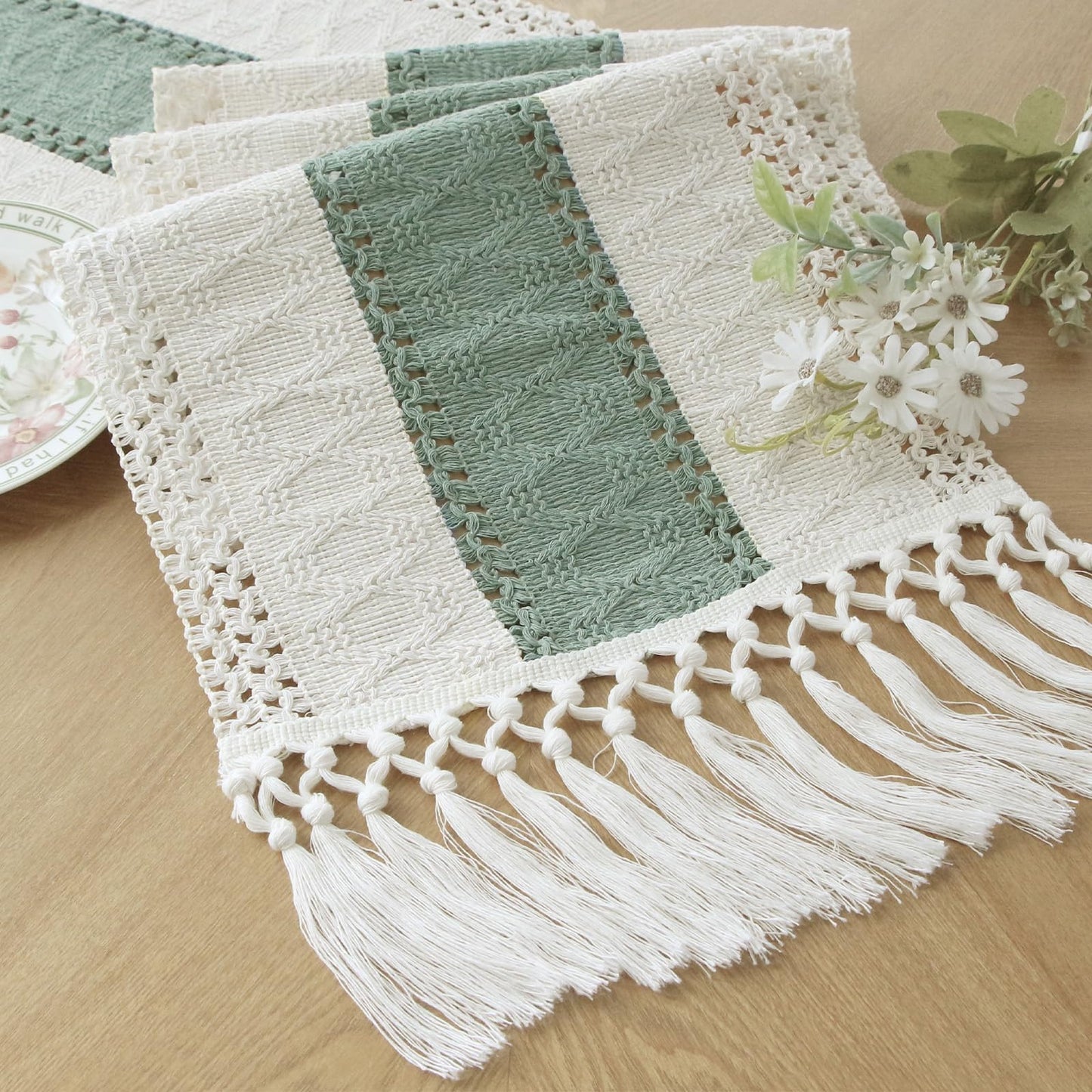 FEXIA Thanksgiving Table Runner for Home Decor with Tassels 72 Inches Long Farmhouse Rustic Boho Table Runner Macrame Burlap Fall Table Decoration for Living Room Bridal Shower(12x72 Inches)